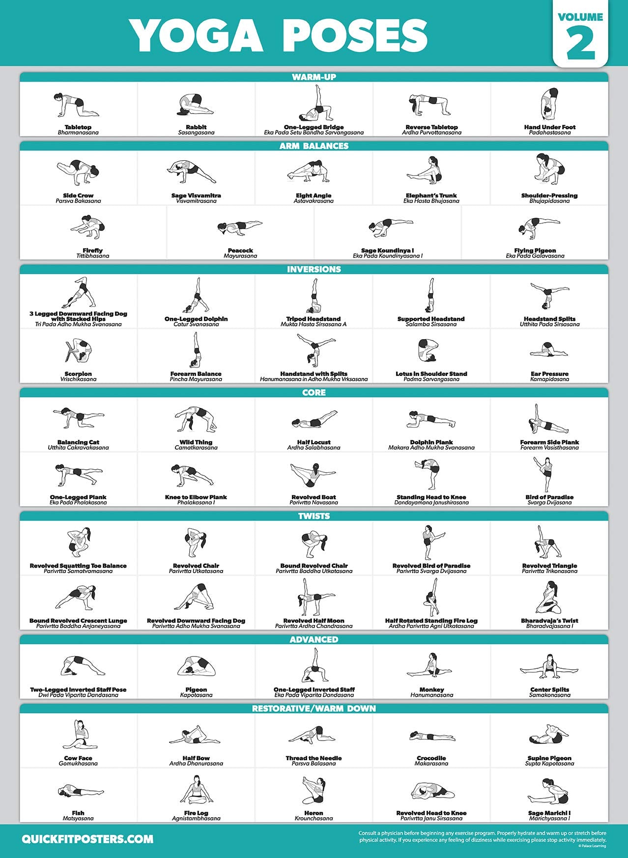 4 Pack - Pilates Workout Volume 1 & 2 + Yoga Poses Volume 1 & 2 - Exercise Poster Set (18 x 24, LAMINATED)