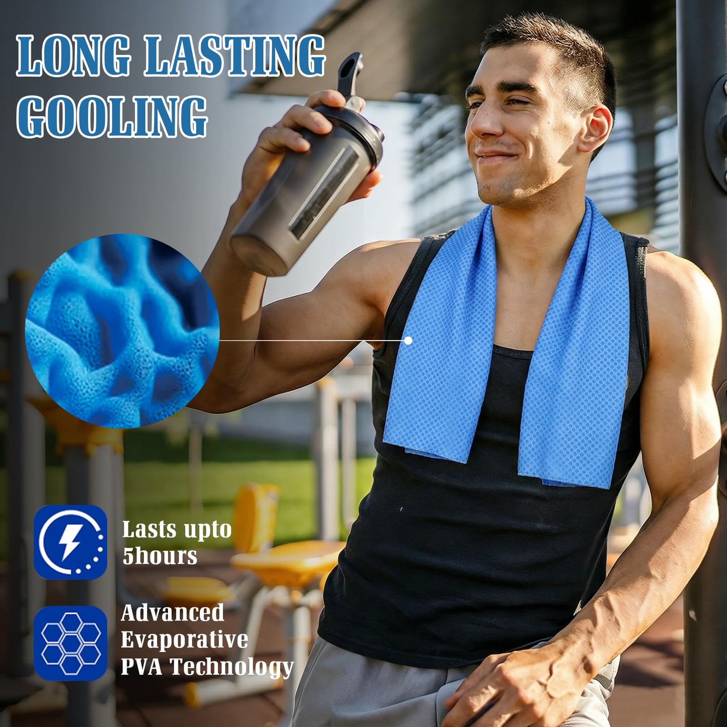 Premium PVA Cooling Towels for Neck and Face,4pcs 33"*12.7" Cooling Neck Wraps with Textured Dot Surface for Summer Heat,Cool Rags for Hot Weather, Cold Scarf for Gym Yoga Run,Blue (Blue)