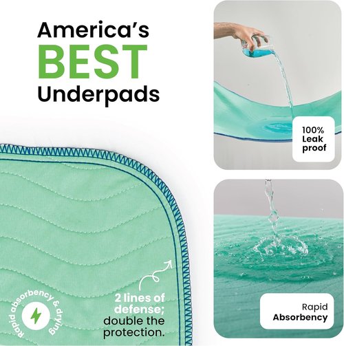 IMPROVIA® Washable Underpads - Heavy Absorbency Reusable Bedwetting Pads | 34" x 36" (Pack of 10) for Kids, Adults, and Pets