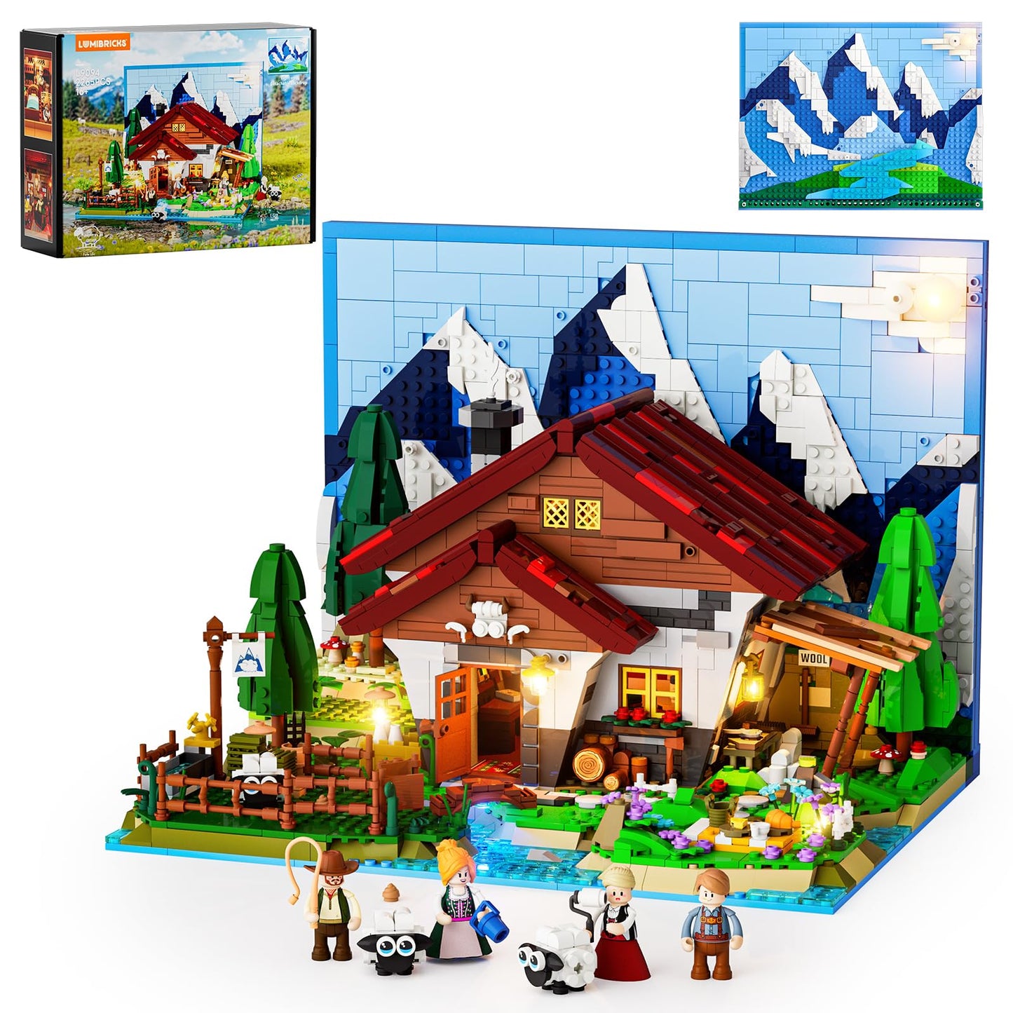 Lumibricks Farm Shepherd's-Cottage Lighting Building-Bricks-Set - Farm Life Sheep Stone House Collection LED Light Cottage Model Display Set 2265 Pcs for Adults