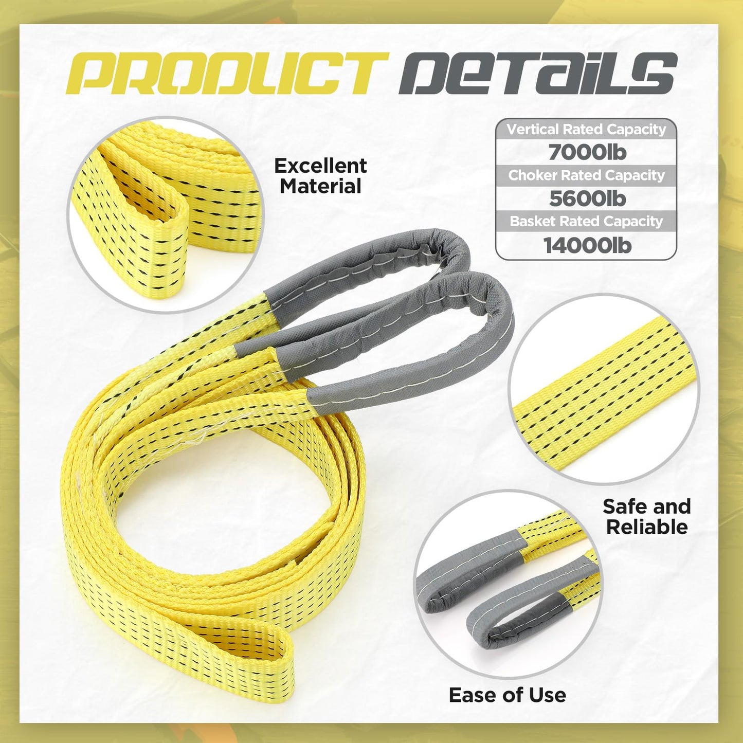 Vincreem 4 Pcs 2'' x 10' 14000lb Lift Sling Straps Heavy Duty Web Slings Straps Polyester Nylon for Hoist Car Outdoor Using