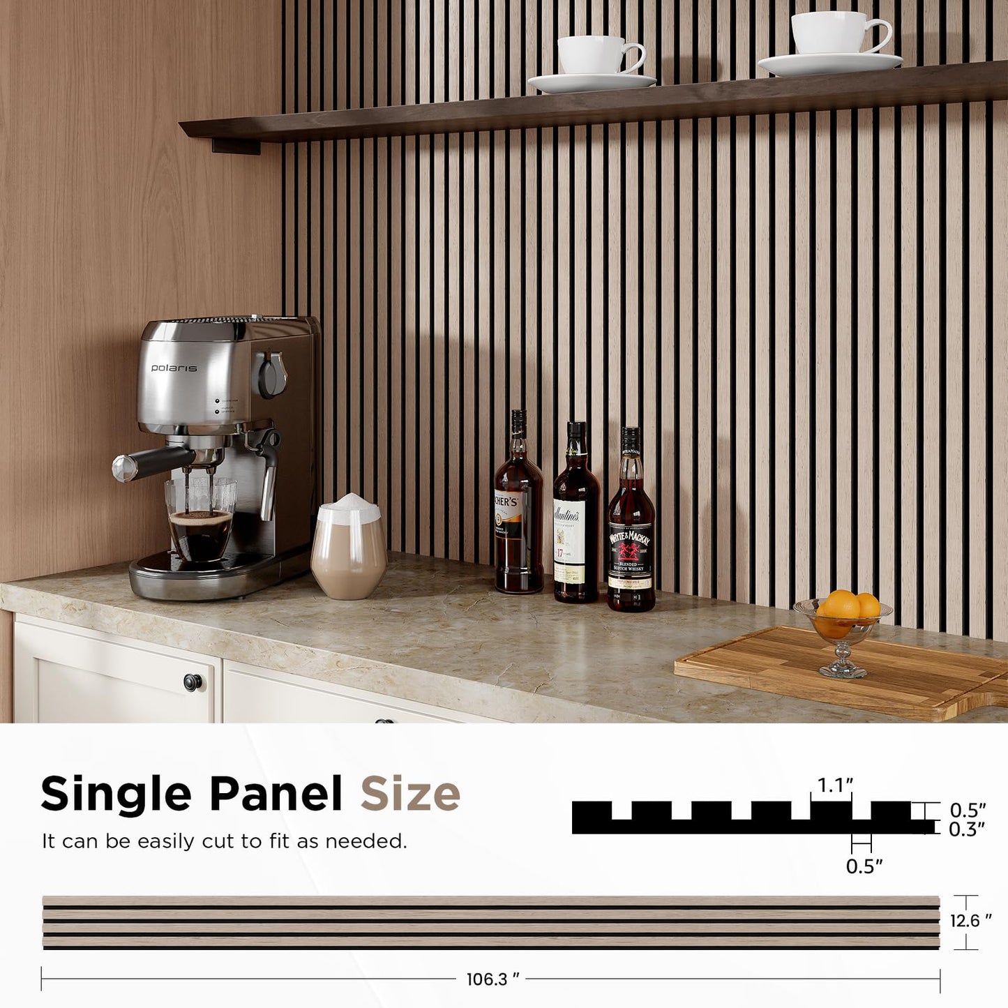 Smartstandard Wood Slat Acoustic Panels, 106" x 12.6" Each Soundpoof Wooden Slat Wall Panel - Walnut, 4 Pack