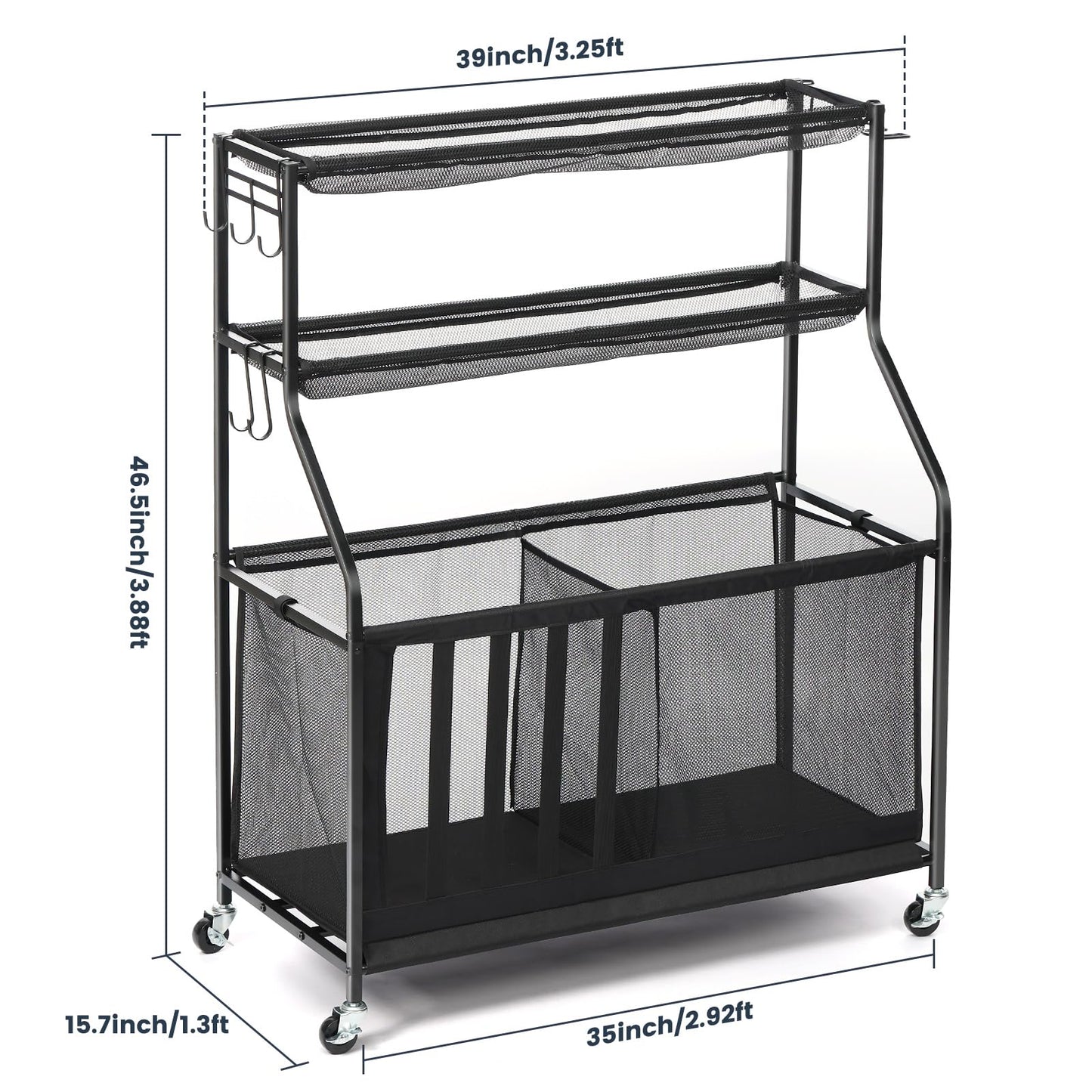 Kinghouse Garage Sports Equipment Organizer, Sports Rack with Hooks, with 37 Gal Ball Storage Bin, Elastic Straps Storage for Basketball, Soccer, Tennis, Stick, Racket, Nerf Gun, Toy, Indoor, Outdoor