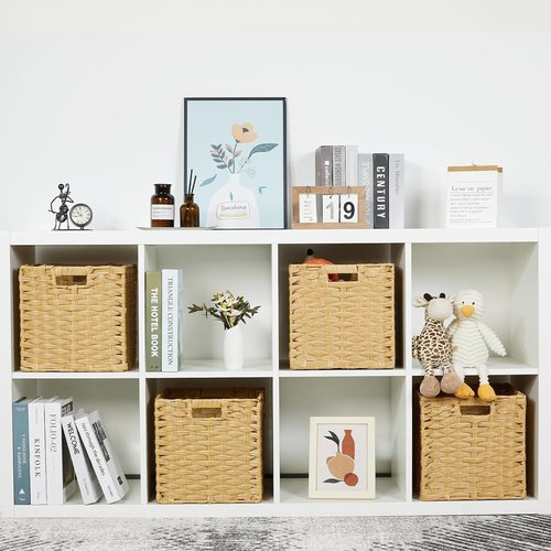 DULLEMELO Wicker Storage Cube Set - 11-Inch Baskets with Handles for Easy Organization - Natural Finish, Set of 4