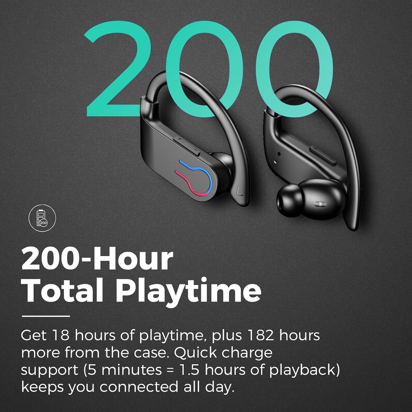 200H 6.1 IPX7 Wireless Bluetooth Earbuds with Playtime, Bluetooth Low Latency, Smart Noise Cancellation, Waterproof