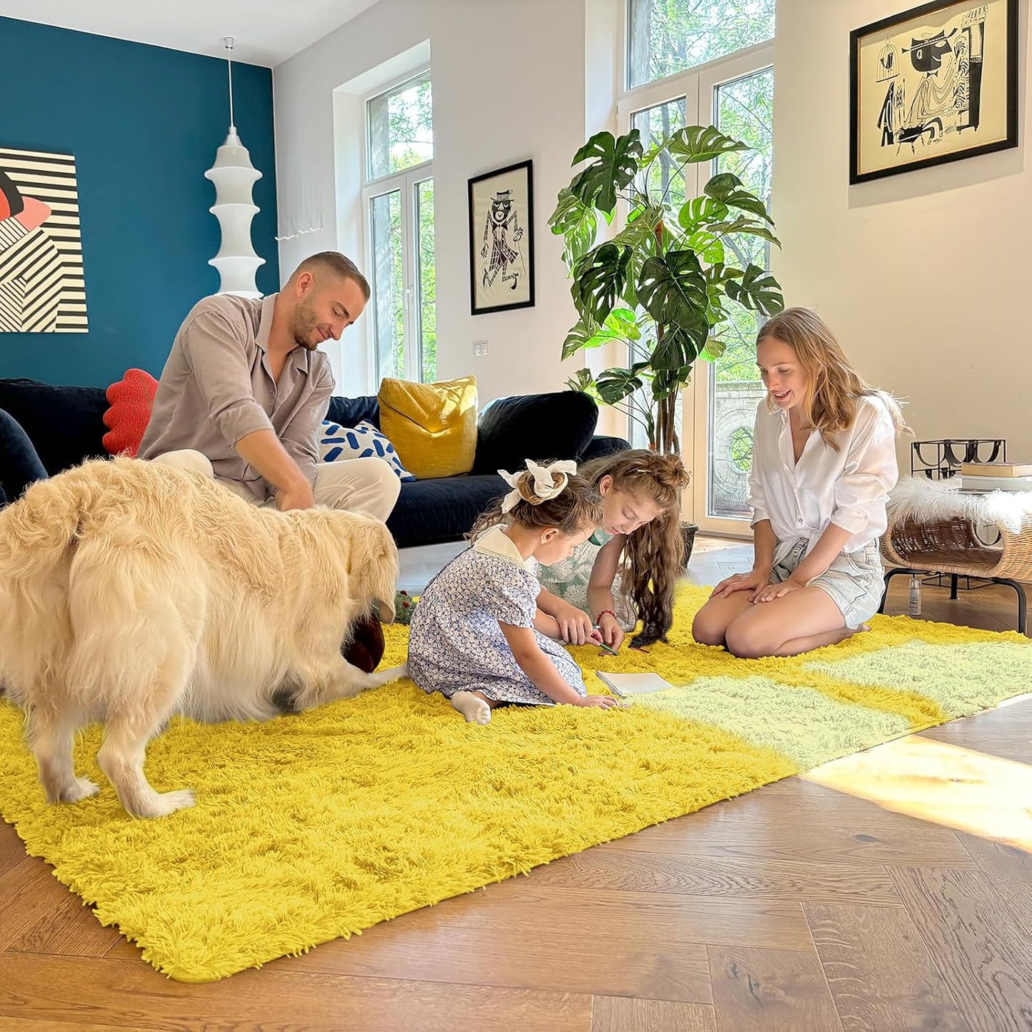 OLANLY Soft Fluffy Shaggy Runner Rug - Machine Washable 2x6 for Hallway, Bedroom, Nursery | Yellow Home Decor
