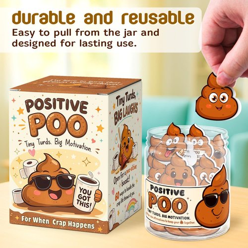 Funny Positive Poo Affirmation Cards Jar - Funny Gag Gift for Women, Men, Teens, Coworkers, Best Friend - Poop Emoji Gifts - Poop Gifts - Emotional Support Poo