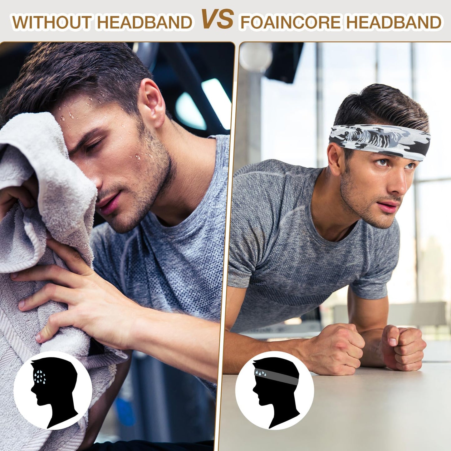 Foaincore 16 Pcs Sports Headbands for Men Sweatbands for Women Workout Stretchy Non Slip Hair Band Sweat Wicking Running Headband for Cycling Hiking Yoga Ice Hockey (Classic Style)