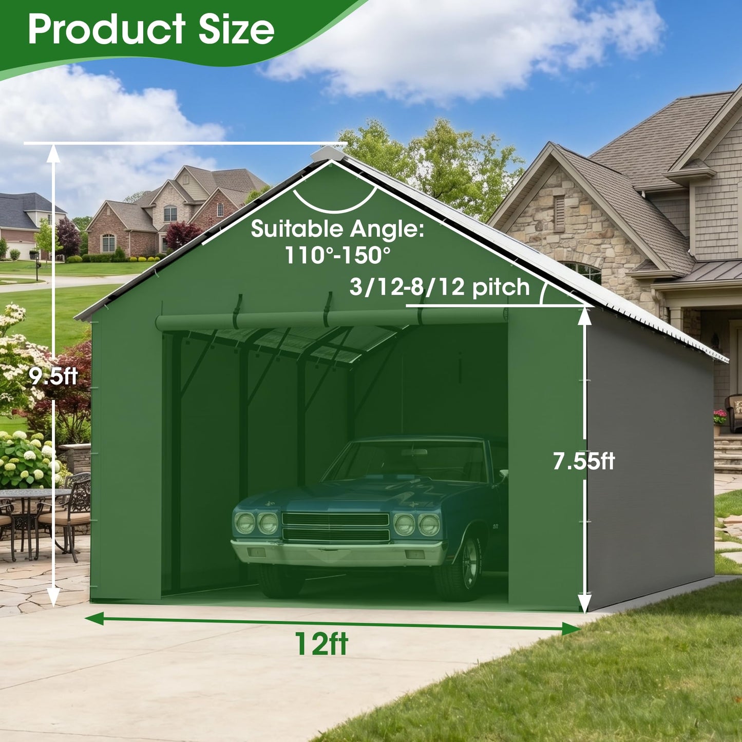 ELUZENE Metal Carport Zipper Door Heavy Duty for 12x20 Metal Carport, Waterproof & UV Protected, Easy Assembly with Ball Bungees, Grey (Door Panel Only, 1 Pack)