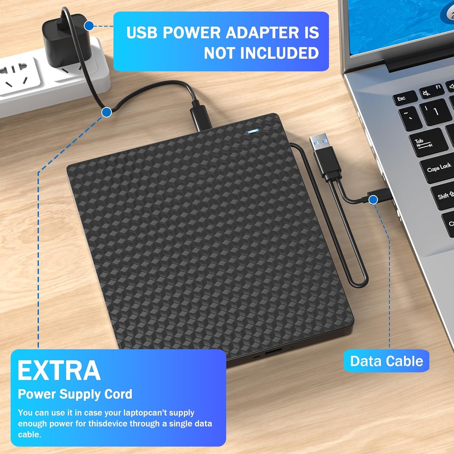 Kadlun 3.0 Drive,4 2 11/10/8/7/XP External CD DVD Drive for Laptop, USB Optical Disc USB Ports and TF/SD Card