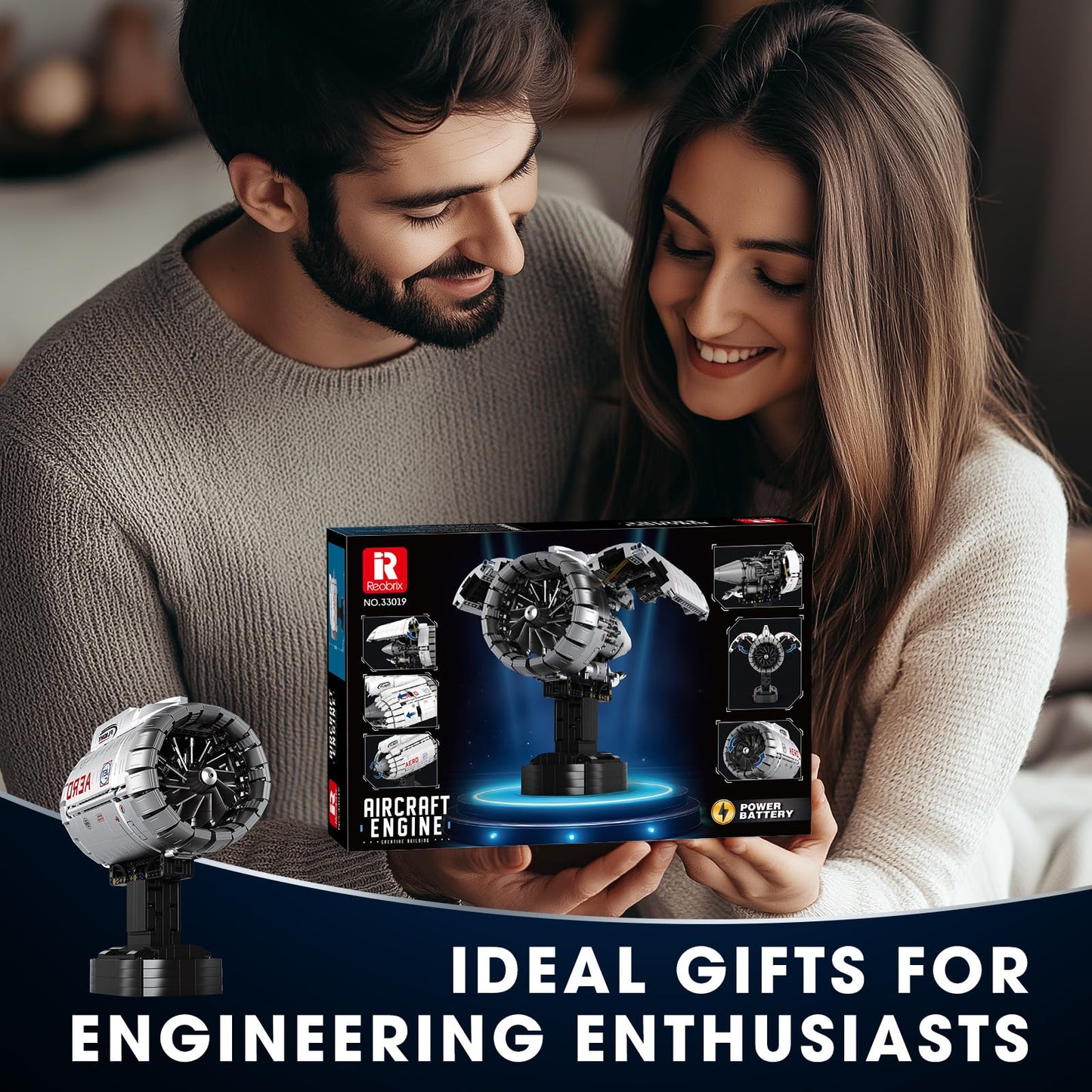 Reobrix Aircraft Turbofan Engine Building Sets, Engine Model Kit that Works, Mechanical Engineering Building Blocks with Motor, 1813 Pcs STEM Airplane Engine Model Building Kits for 14+ (No.33019)