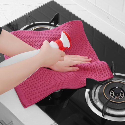 Homaxy Kitchen Dish Towels - Ultra Soft 100% Cotton Waffle Weave, Quick Drying, 13 x 28 Inches, 4-Pack, Hot Pink