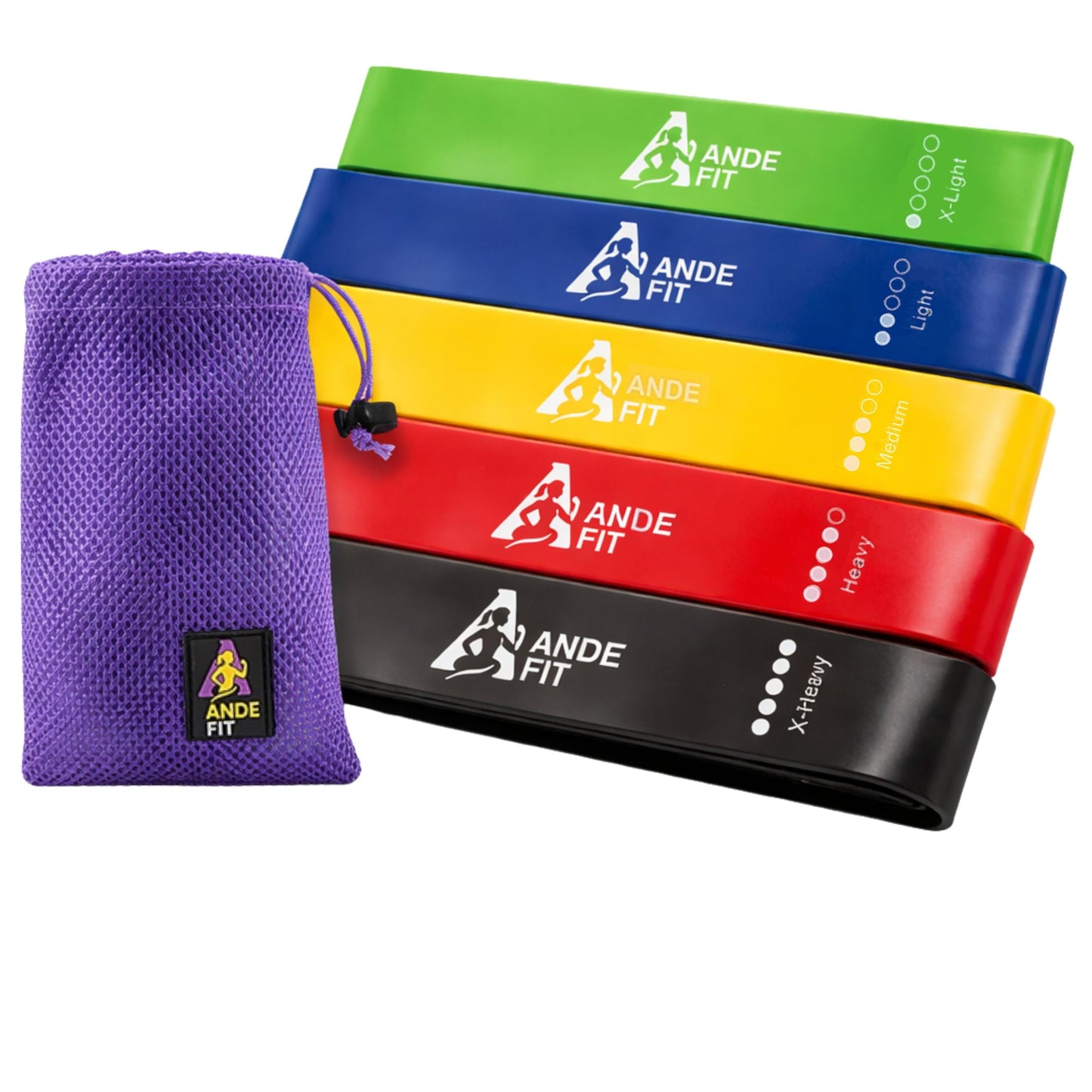AndeFit Resistance Bands Set - 5 Levels for Home Workout, Glutes, Yoga & Strength Training - Durable Fitness Bands with Carry Bag