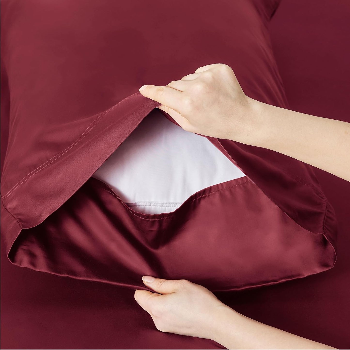 Bedsure Cooling Twin XL Sheets - Breathable Rayon from Bamboo, Soft & Silky, Deep Pocket Up to 16 Inches, Burgundy