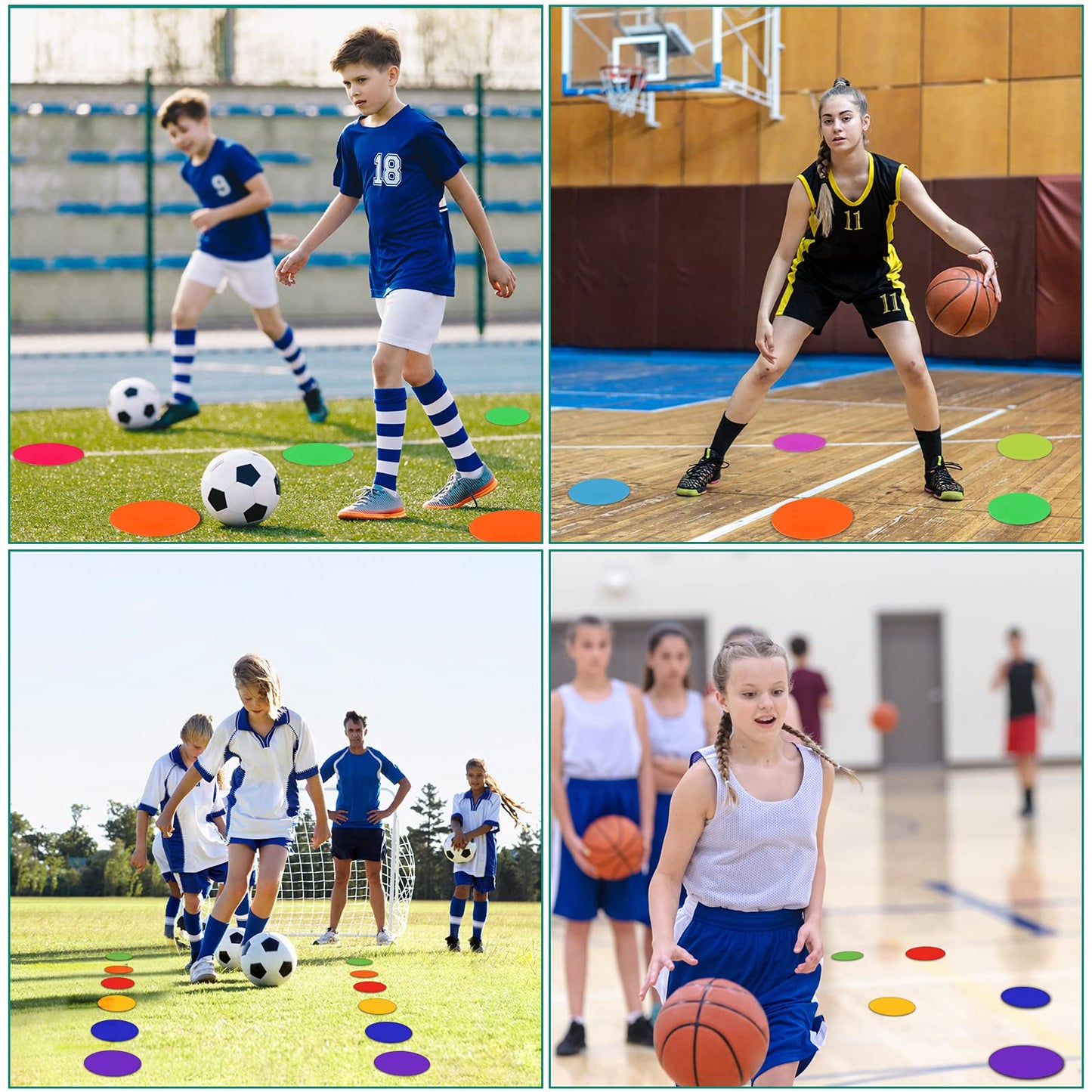 SIFENYU Poly Spot Markers Rubber Floor Dots 9 inch 24 Pcs Flat Cones Non-Slip Agility Markers Poly Spots for Gym Soccer Basketball Sports Speed Agility Training, Classroom Activities, Exercise Drills