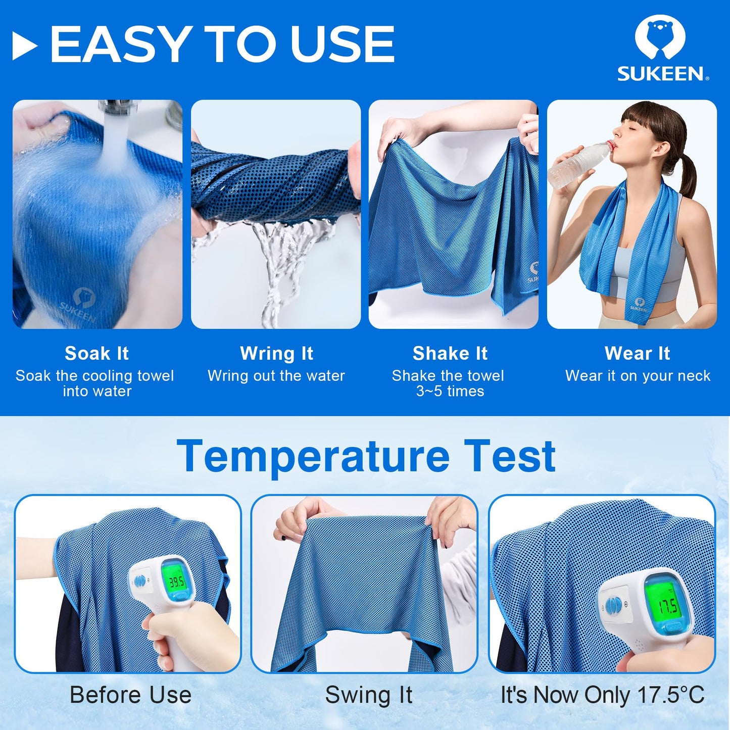 Sukeen 4 Pack Cooling Towels (40"x12"), Cooling Neck Wraps, Ice Towel, Soft Breathable Chilly Towel,Microfiber Towel for Yoga,Sport,Running,Gym,Workout,Camping,Fitness,Workout & More Activities