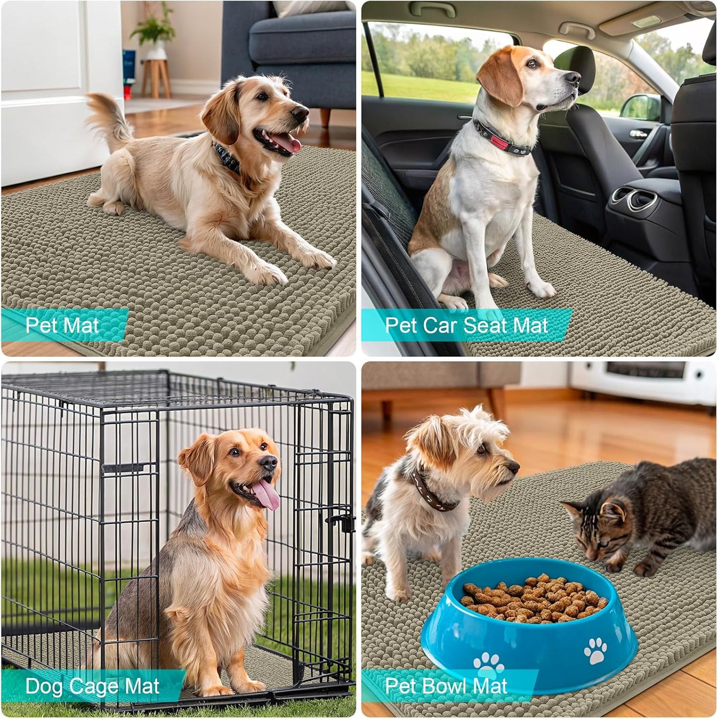 OLANLY Dog Door Mat - Absorbent Non-Slip Chenille Mat for Muddy Paws | 47x24 Inches, Warm Taupe
