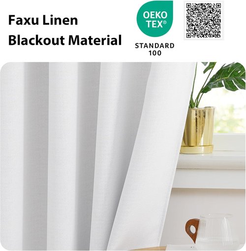 NICETOWN Faux Linen Room Darkening Curtain Valances - Energy Saving Thermal Tiers | Greyish White, 36" Long, 2 Panels