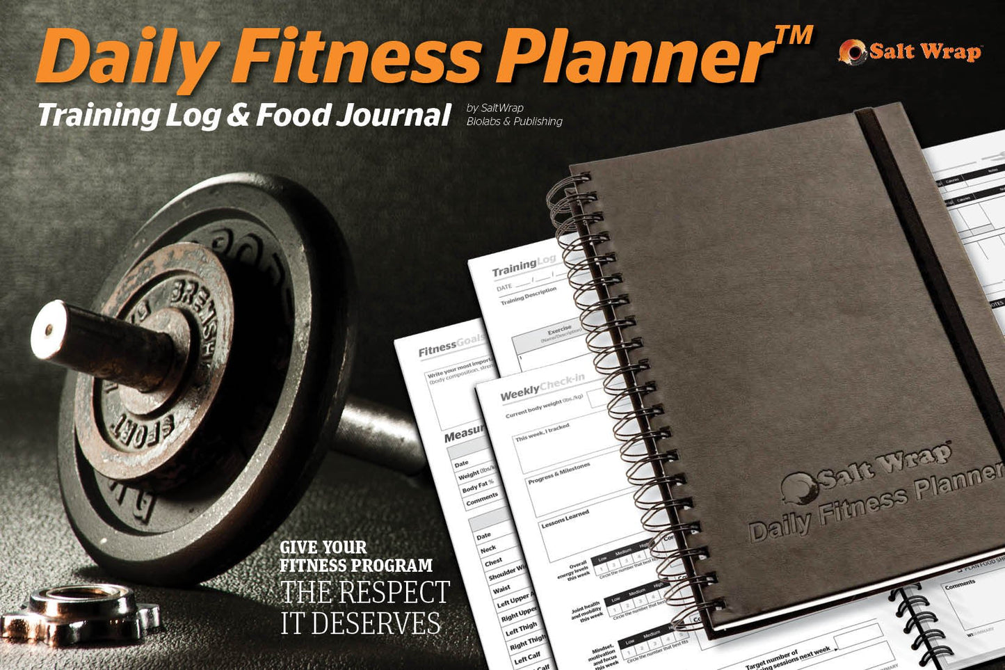 SaltWrap Daily Fitness Planner - Gym Workout Training Log, Weightlifting Exercise Journal, and Food/Diet Tracker - Daily and Weekly Pages, Goal Tracking, Spiral-Bound, 7 x 10 inches