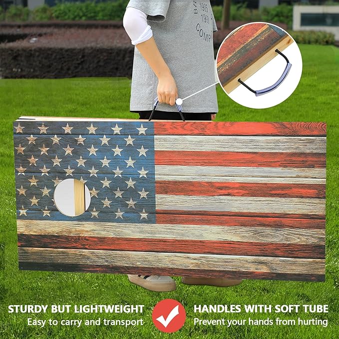 UKASE Solid Wood Regulation Size Cornhole Set Portable Bean Bags Toss Game with Durable Wood Grain Printed Surface and Underneath for Indoor and Outdoor