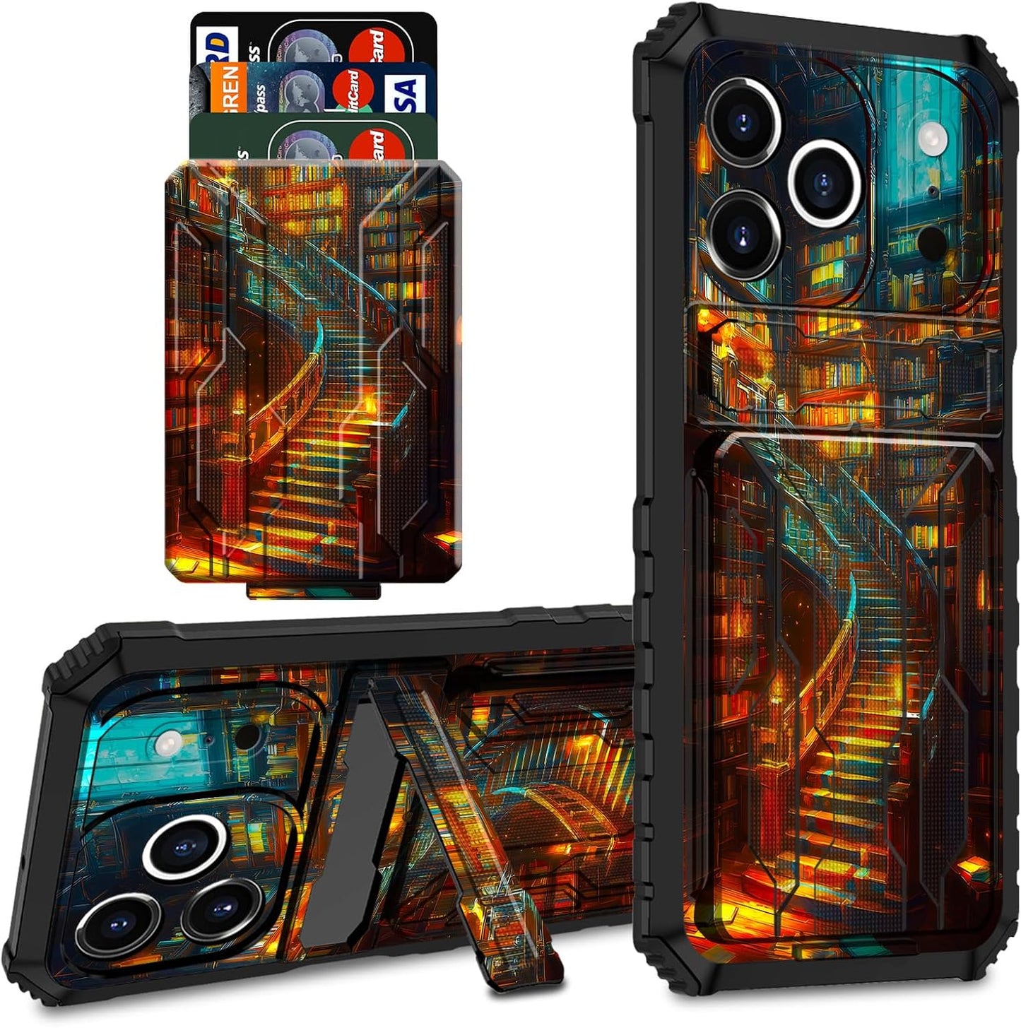 CGFGHHUY 17 17 6.3 inch 2025 for iPhone Pro Case Wallet Cover with Credit Card Holder & Kickstand Dual Layer Hard PC