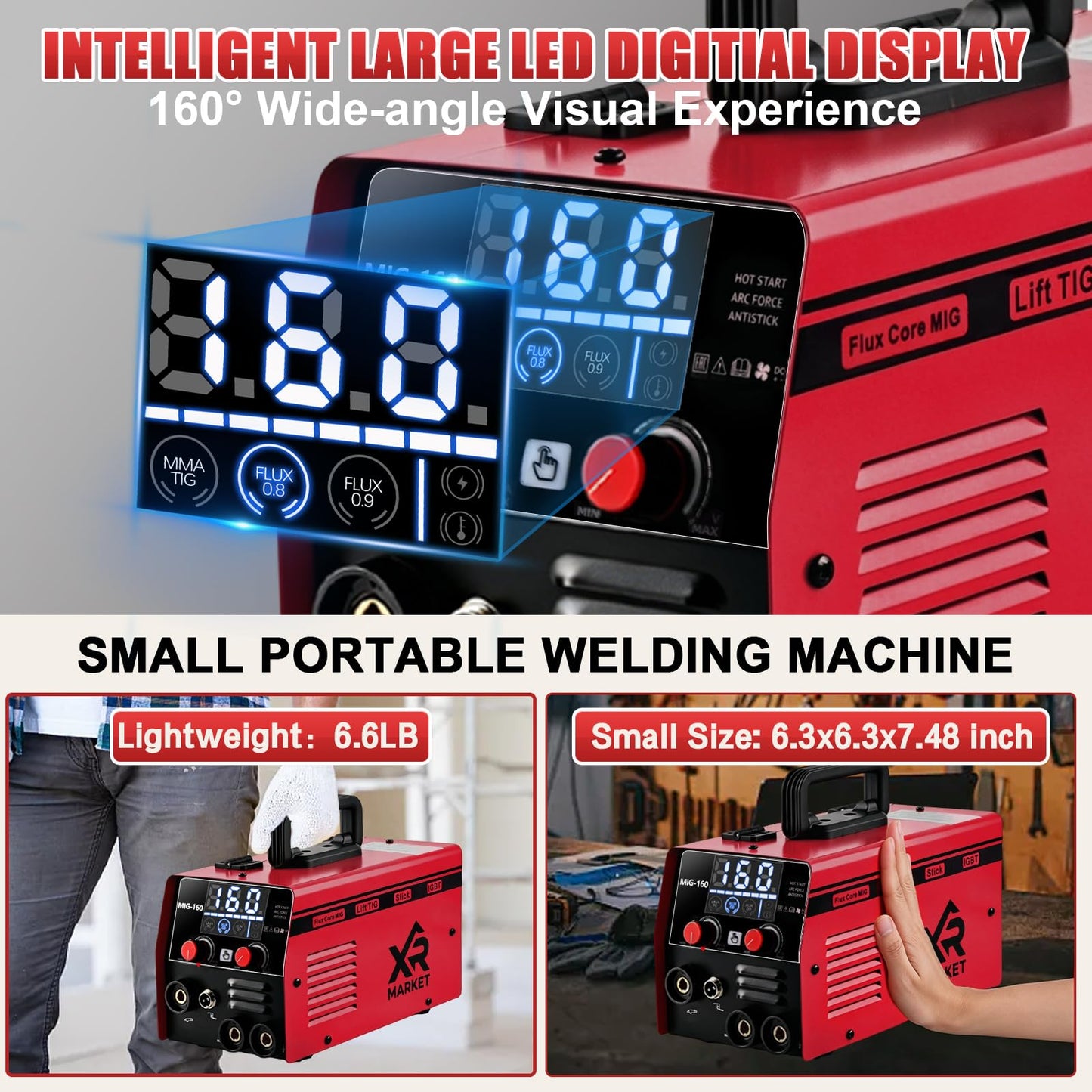 XR MARKET 160Amp 3 IN 1 Welder, Flux Core Welder/Lift TIG/Stick Welding Machine, Auto Darkening Welding Glasses MIG Welder, Portable MINI Welder Machine 110V, Gasless MIG Welder with IGBT Inverter