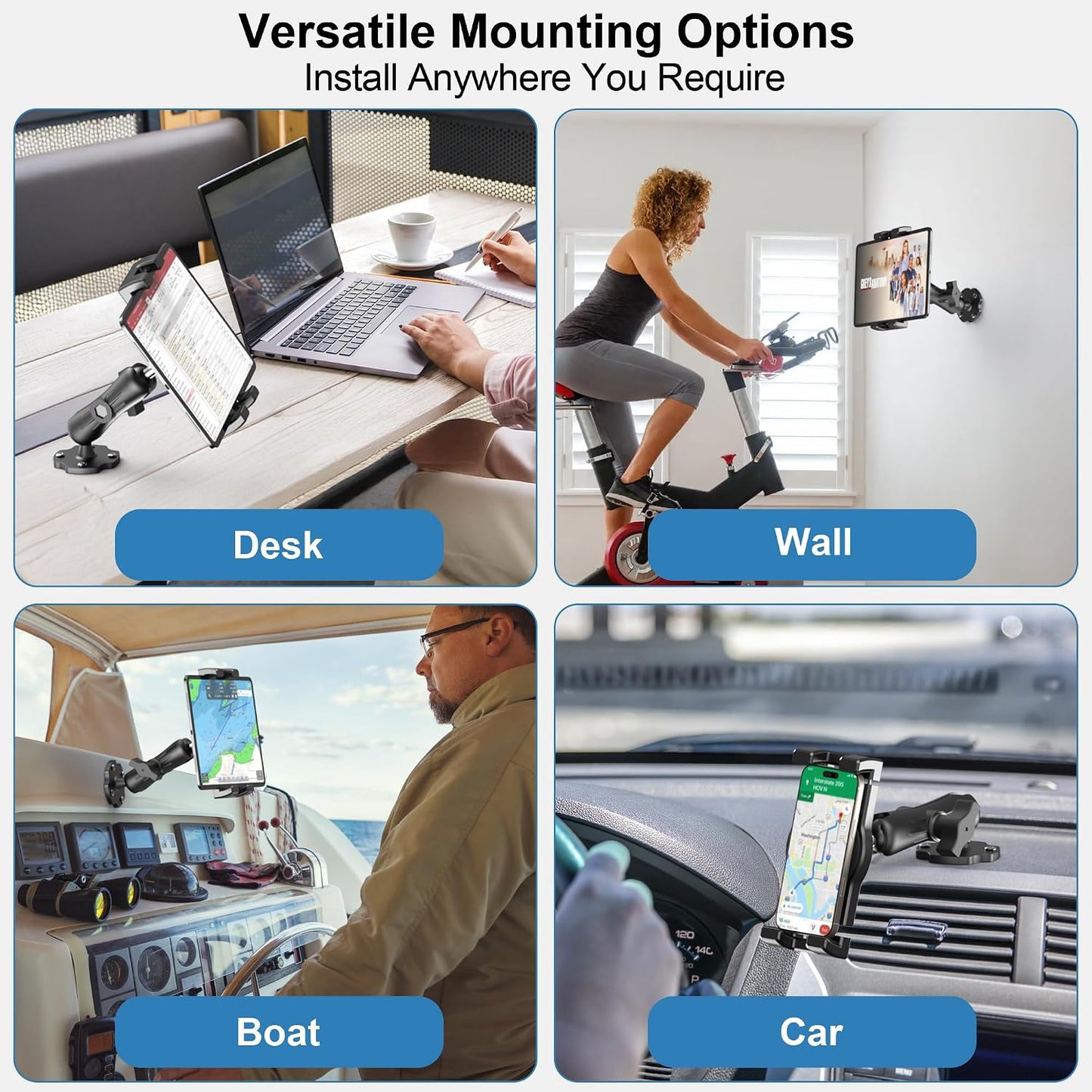Keuvirya 4.7"-12.9" Heavy Duty Tablet Mount for Truck & Vehicle, Drill Base Tablet Holder for Truck with Aluminum Arm