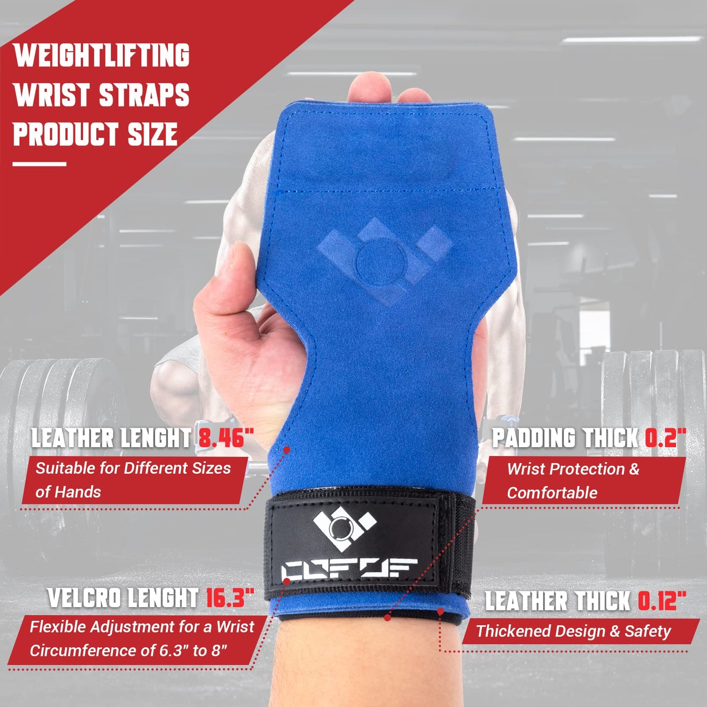 COFOF Weight Lifting Wrist Strap,Double Layer Leather Weightlifting Wrist Strap for Deadlift and Powerlifting, Adjustable Neoprene Padded Gym Workout Lifting Wrist Hooks for Men/Women(Pair)
