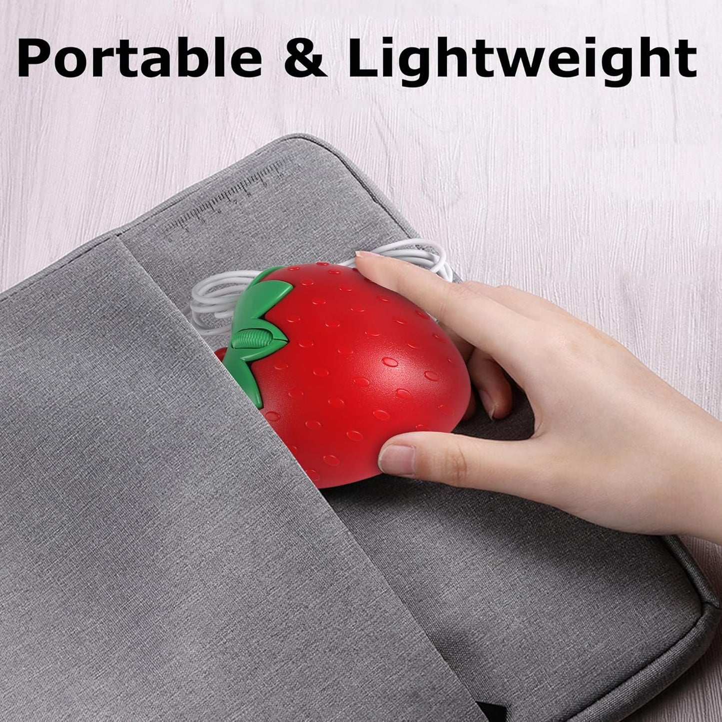 SHARE SUNSHINE Wired Mouse Cute Red Fruit Strawberry Shape Mice, Silent Portable Lightweight USB Girly Optical Corded