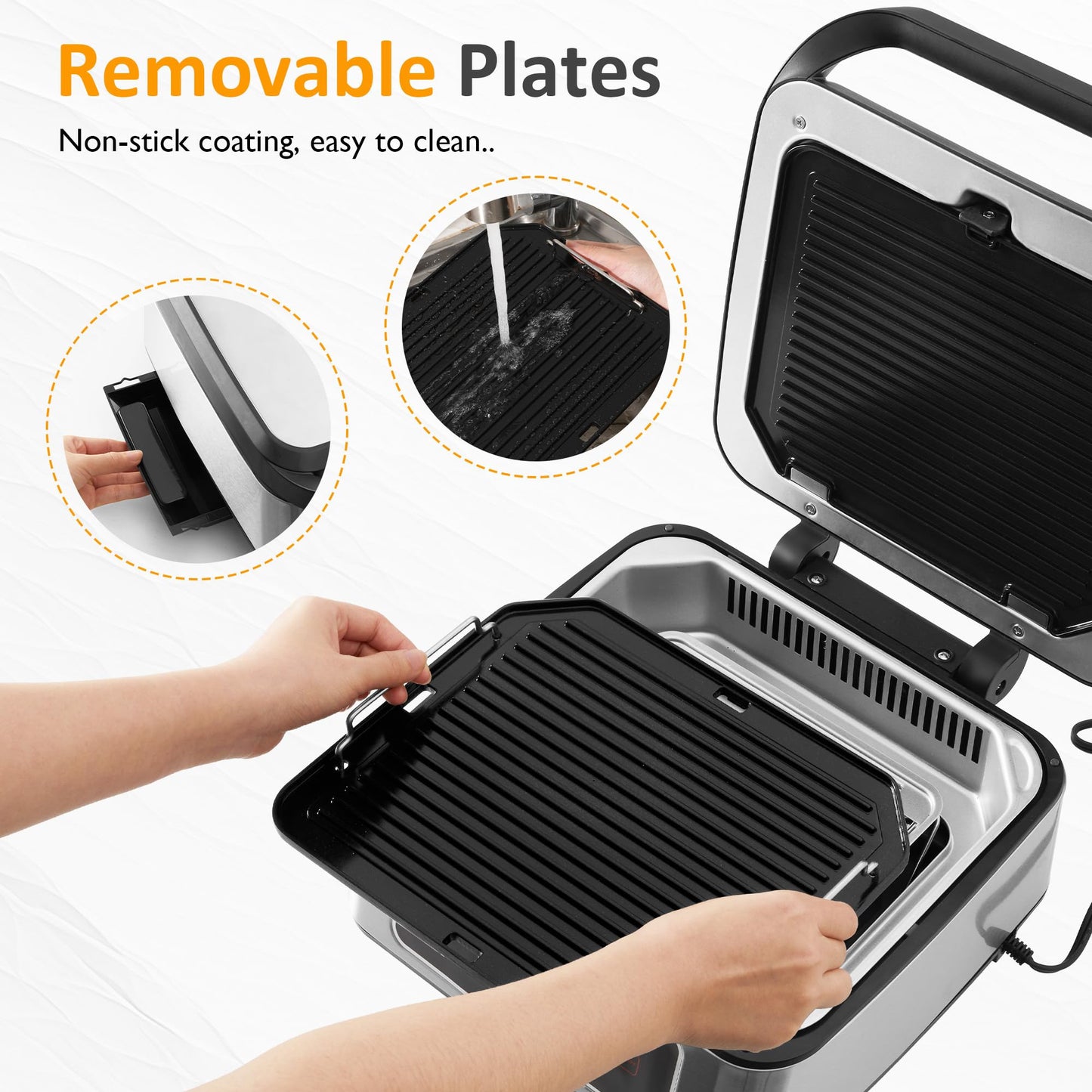 Sunvivi Indoor Grill, 1300W Smokeless Grill Indoor with Auto-Lift, Electric Griddle Nonstick with Removable Plates, Independent Upper Heating, Smart Time & Temperature Control, Easy to Clean and Store