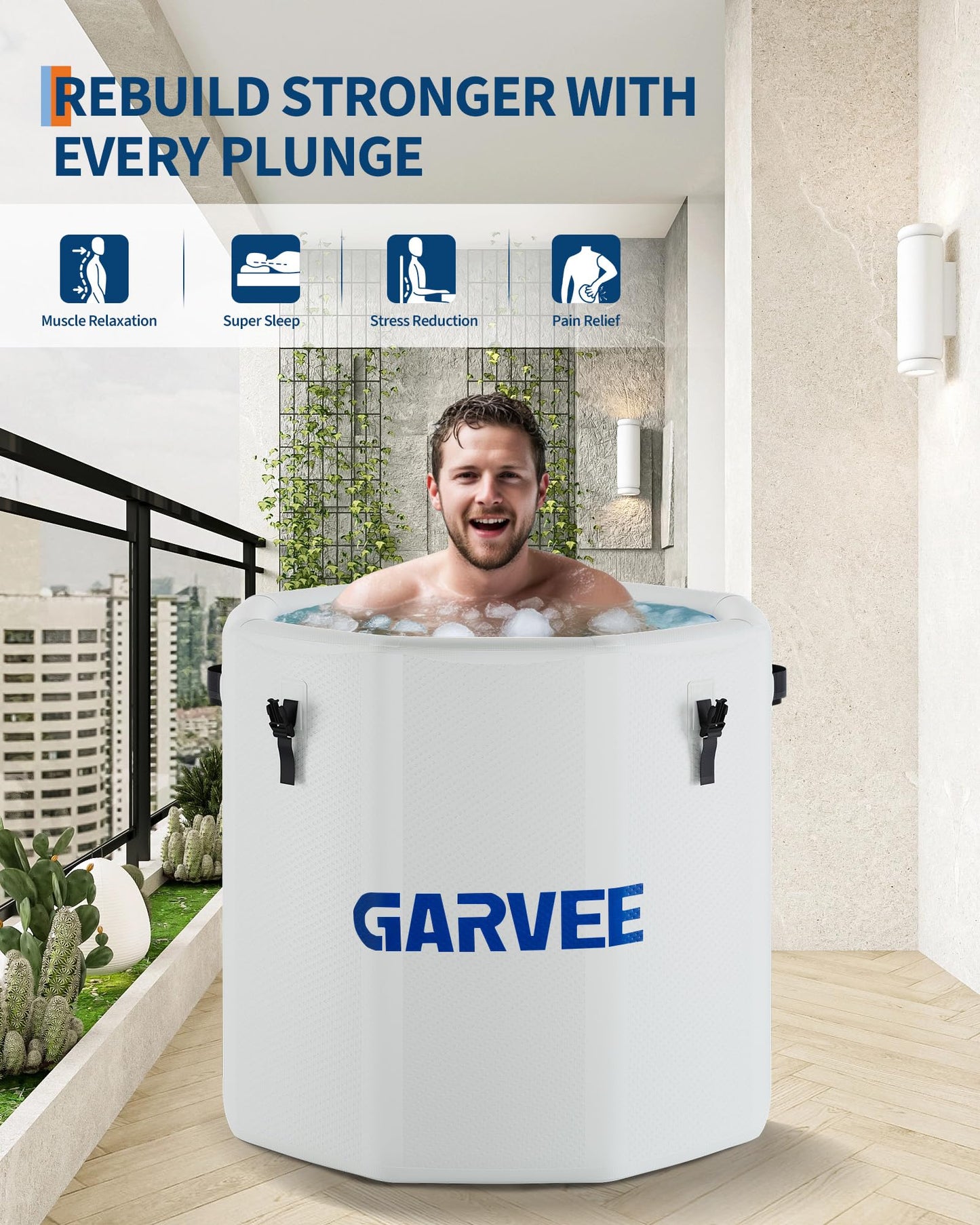 XXL Ice Bath Tub for Athletes, Compatible with Water Chillers, 186-Gallon Inflatable Cold Plunge Tub with Insulated Lid, Portable for Outdoor & Indoor Recovery (White, 186Gallon)