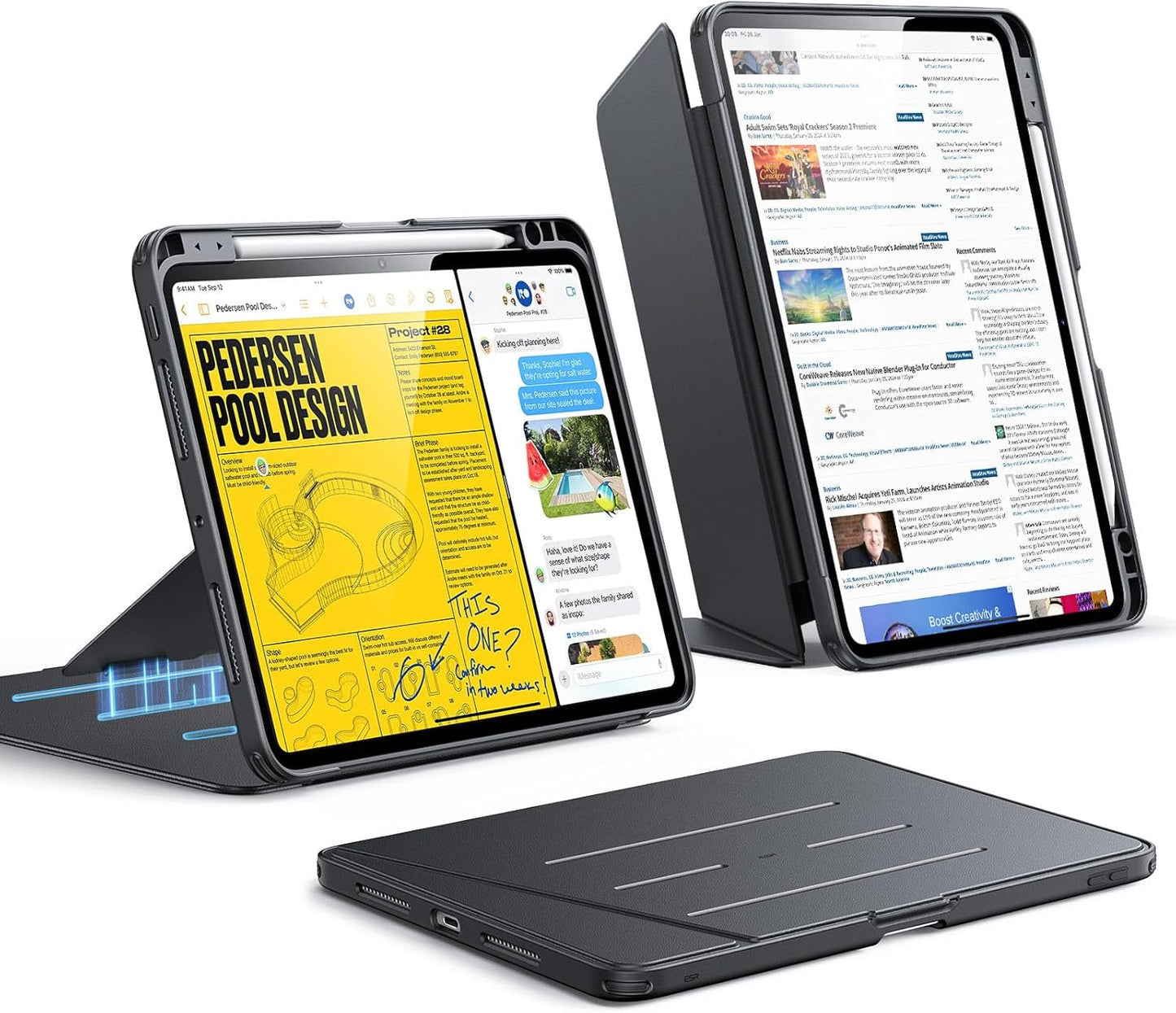 ESR 11 Inch (M5/M4) 2025/2024, for iPad Pro Case Vertical Stand Cover, Multi Stand Angles, Ultra-Stable Case