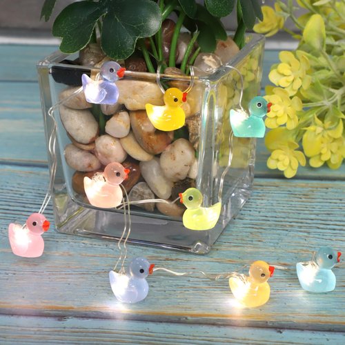 FLAVCHARM Mini Ducks String Lights USB Plug-in or Battery Operated Remote Timer 10ft 40LEDs Tiny Fairy Light for DIY Dollhouse Decor Micro Landscape Aquarium Craft Charms Birthday Gift Party Favor
