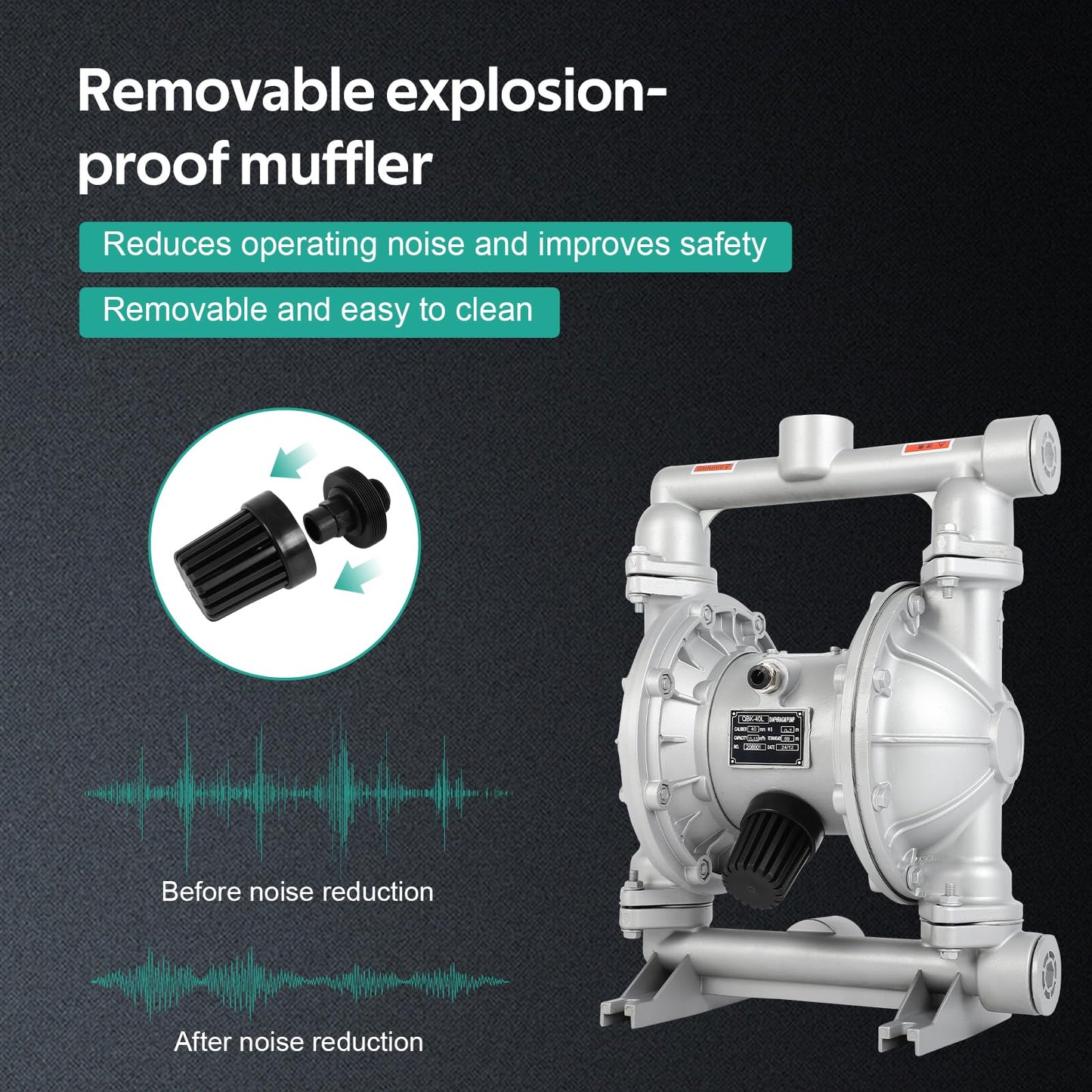 Dollate Air Operated Double Diaphragm Pump 1-1/2 Inch Outlet 44 GPM Pneumatic Transfer Max 115 PSI, QBK_40L, Industrial Chemical Waste Oil, Corrosive Liquid Transportation, With Two Extra Diaphragms