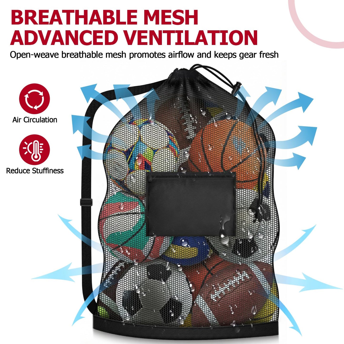 Tavirela Extra Large Mesh Ball Bag with Pocket, Holds 13 Soccer Balls, 10 Basketballs, Heavy Duty Drawstring Net Bag, Team Coaches Sports Equipment Storage Duffle Sack for Volleyball, Swimming Gear
