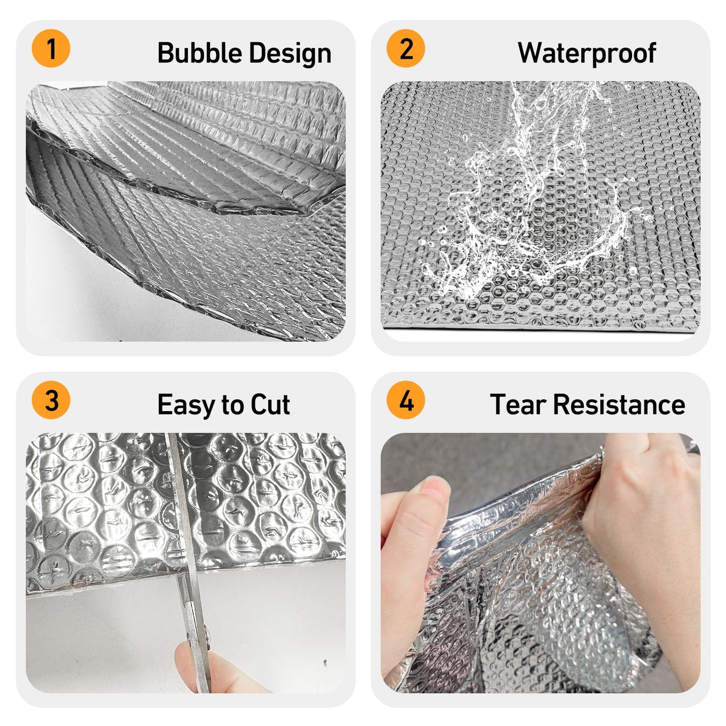 16PCS 24 x 48inch Garage Door Insulation Reflective Foil Insulation Bubble Reflective Aluminum Foil Winter Summer Thermal Shield Pre-Cut Barrier Sheets with 120 Tapes for Garage Attic Wall