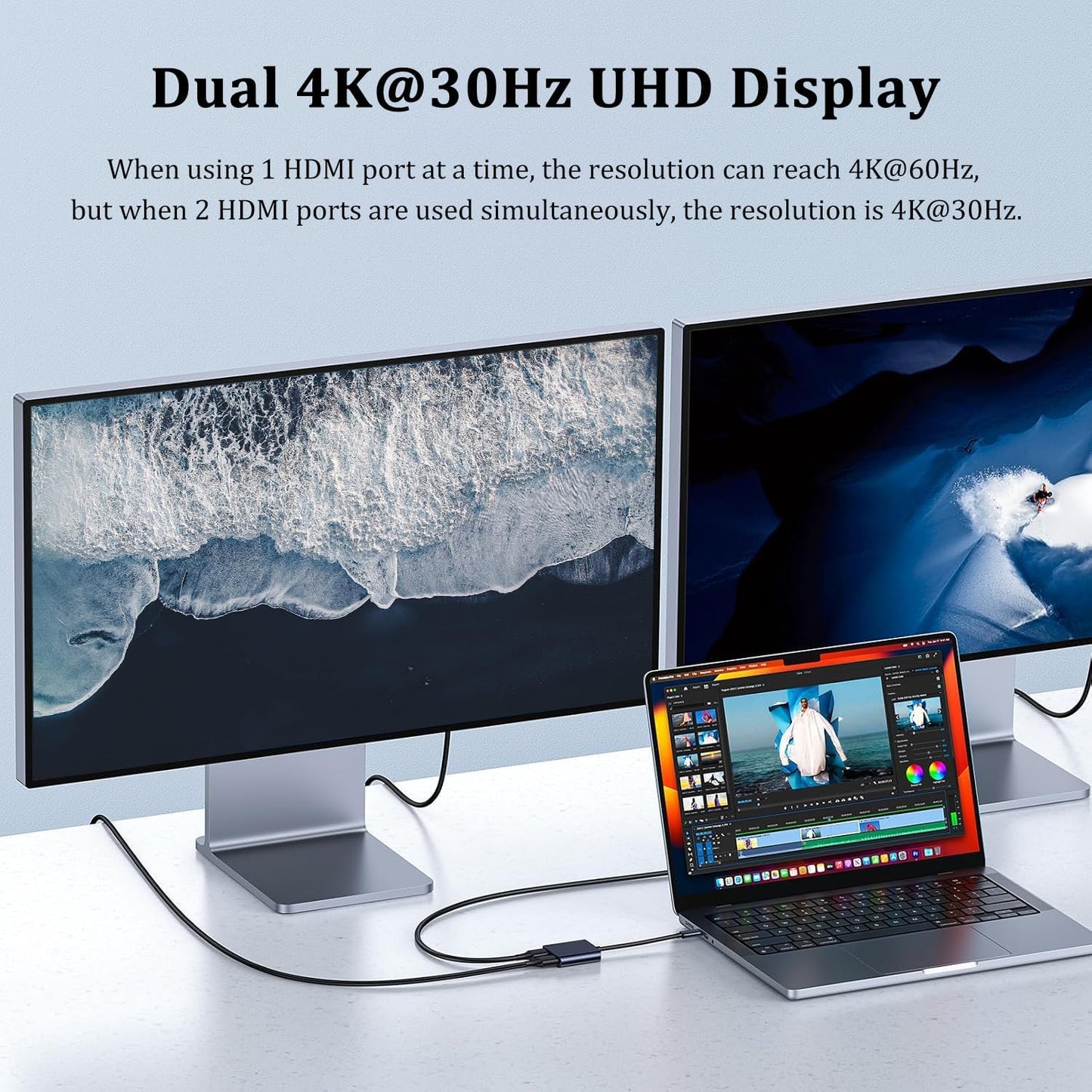 Siawclub 2 4K@60Hz 2 USB C to Dual HDMI Adapter, with HDMI Docking Station, Type C to HD Splitter for Monitors