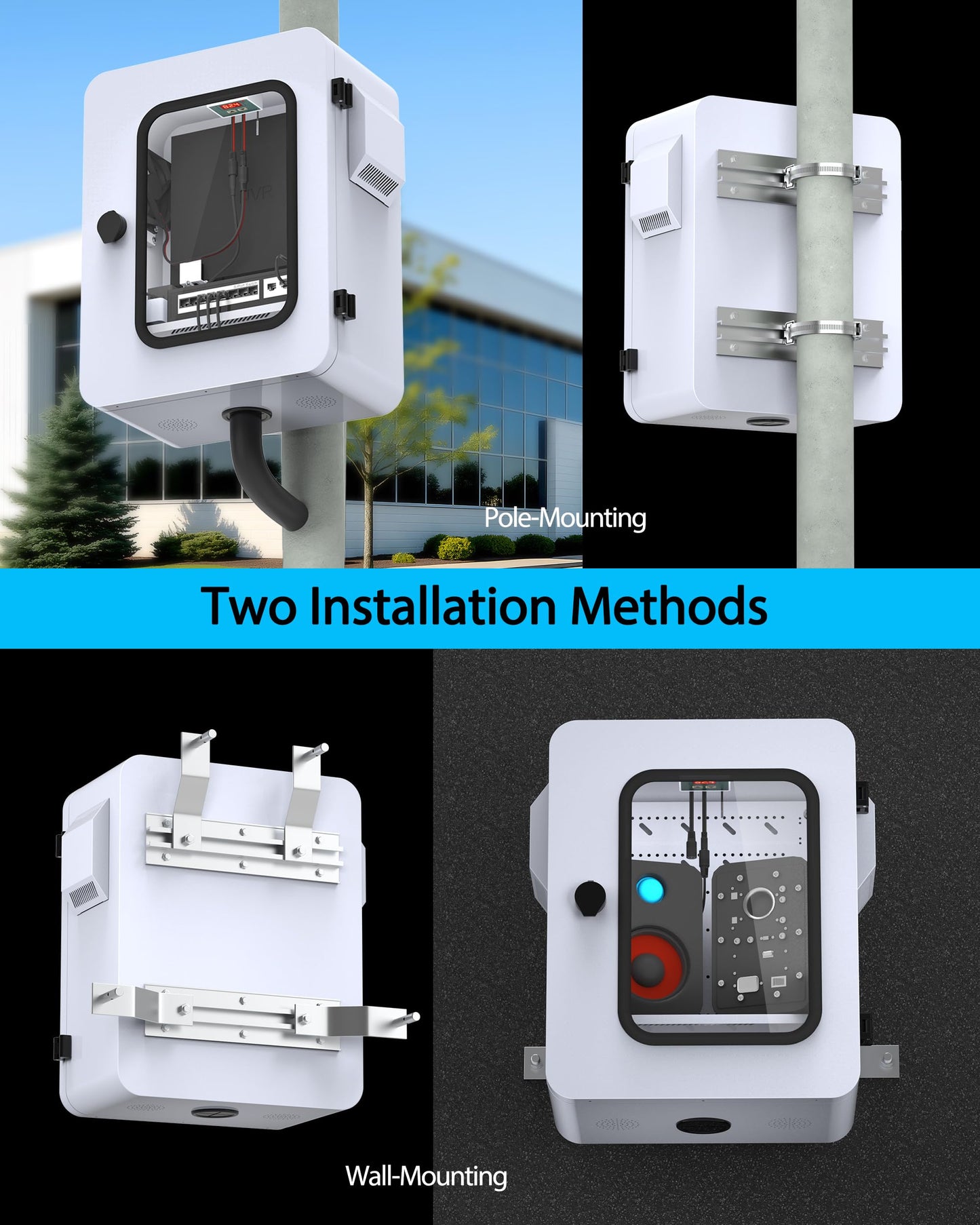 Akwscyby Outdoor Electrical Box with Clear Window and Thermostat and Fan, Precise Temperature Control 0.1°F, IP65 Water Resistant Rating, Galvanized Steel, Aluminum Rear Beam(17.7" x 13.8" x 7.9")