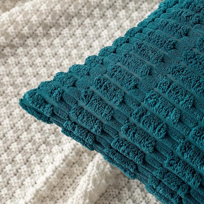 MIULEE Pack of 2 Corduroy Decorative Throw Pillow Covers 20x20 Inch Soft Boho Striped Pillow Covers Modern Farmhouse Home Decor for Summer Coastal Sofa Living Room Couch Bed Teal