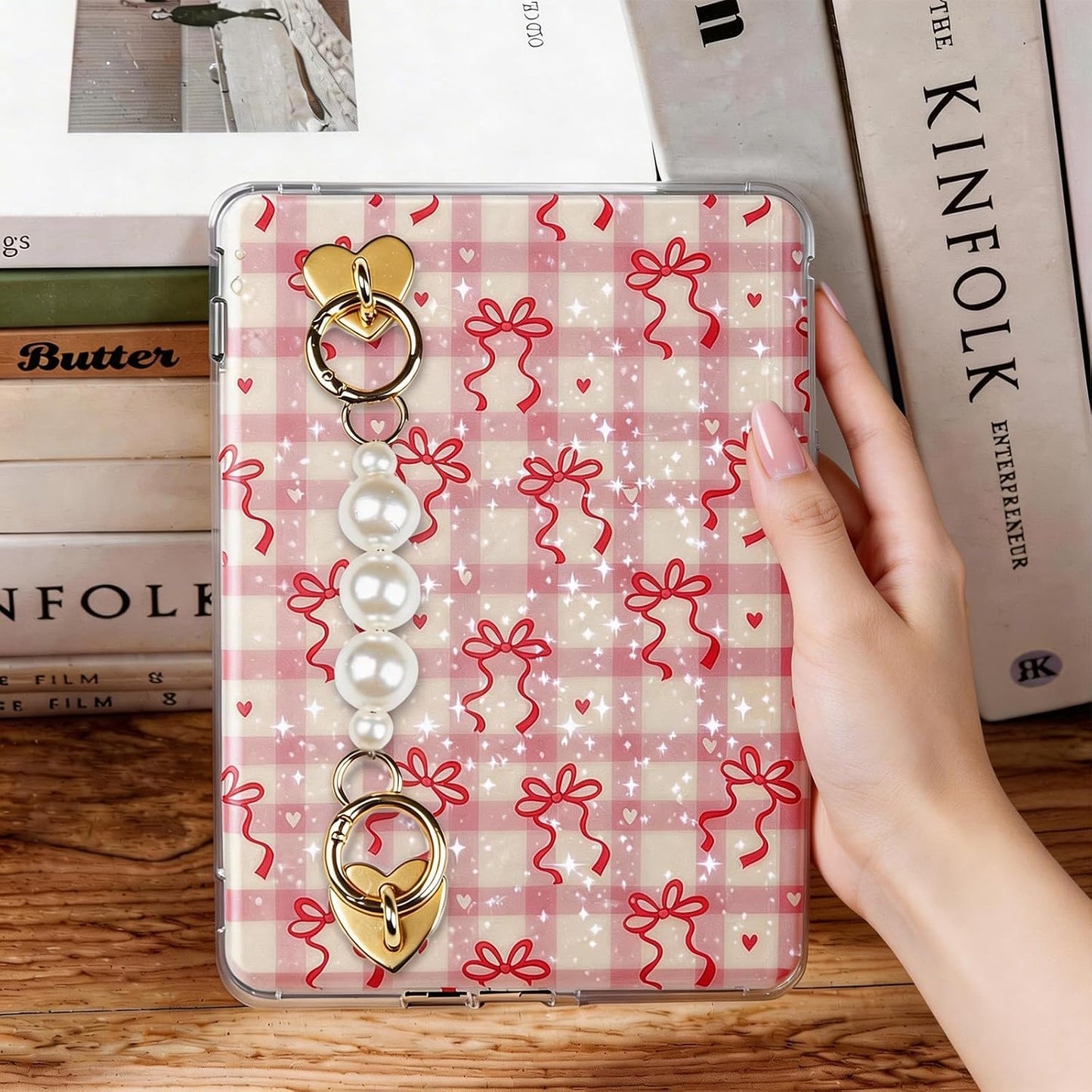 Y2k Metal Strap for Kindle - Pearl Alloy Grip Chain Charm Bracelets Accessories for E-Readers, Book Lovers Device Hand