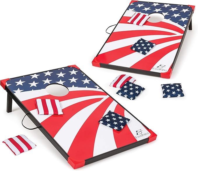 EastPoint Sports Cornhole Game Set Bean Bag Toss MDF - 2' W x 3' L - Built-In Storage, Convenient Carry Handles and 8 Premium Bean Bags