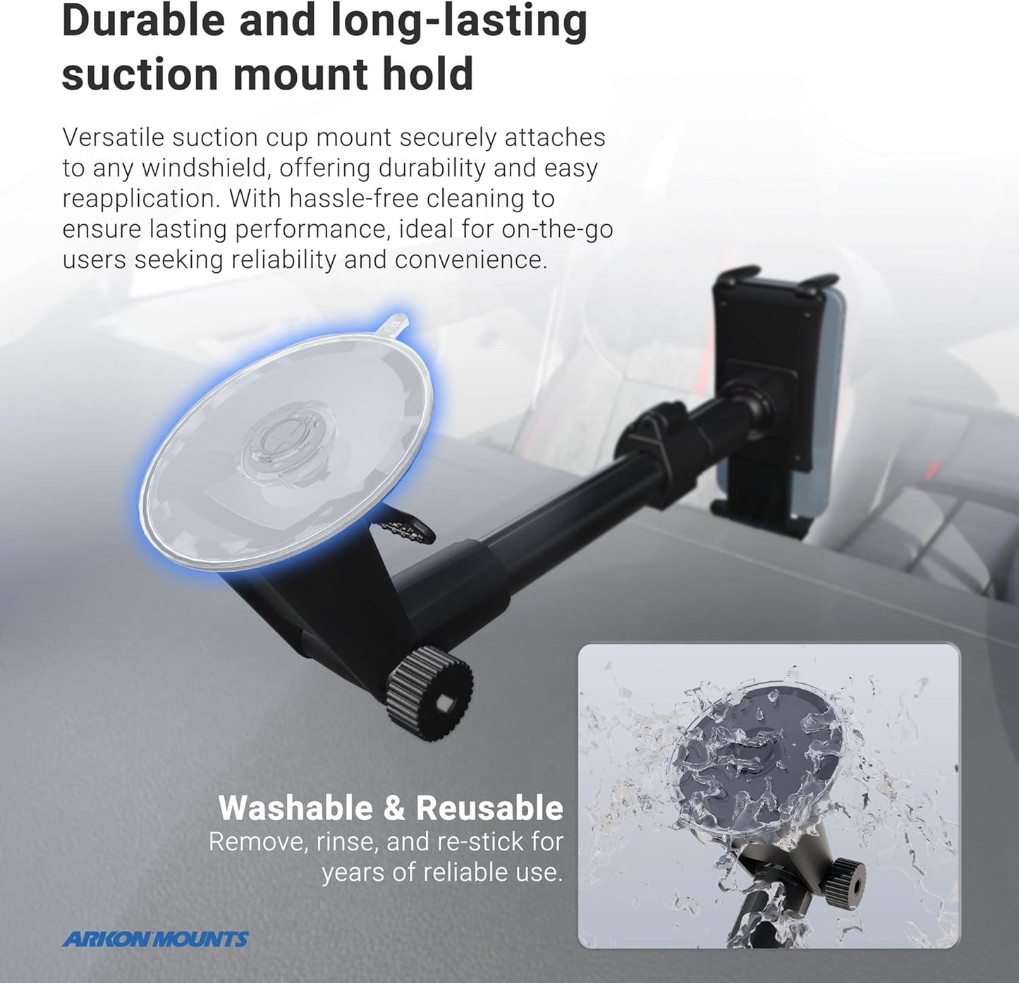 ARKON 7.25 inches Mounts - Phone Mount for Car | Car Phone Holder With Windshield Suction | Secure spring holder