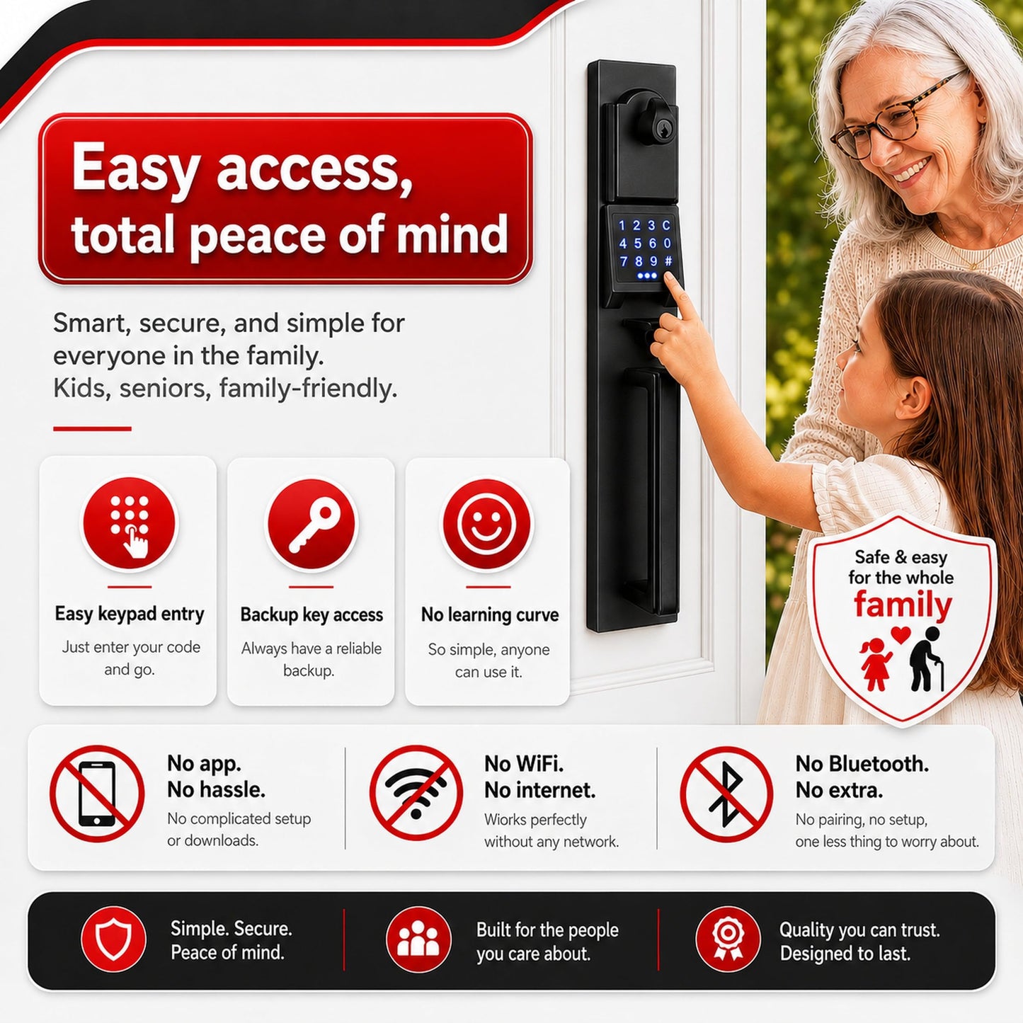 NEWBANG Digital Front Door Handleset with Keypad for Double Doors in Black Finish- Electronic Lockset with Dummy Set