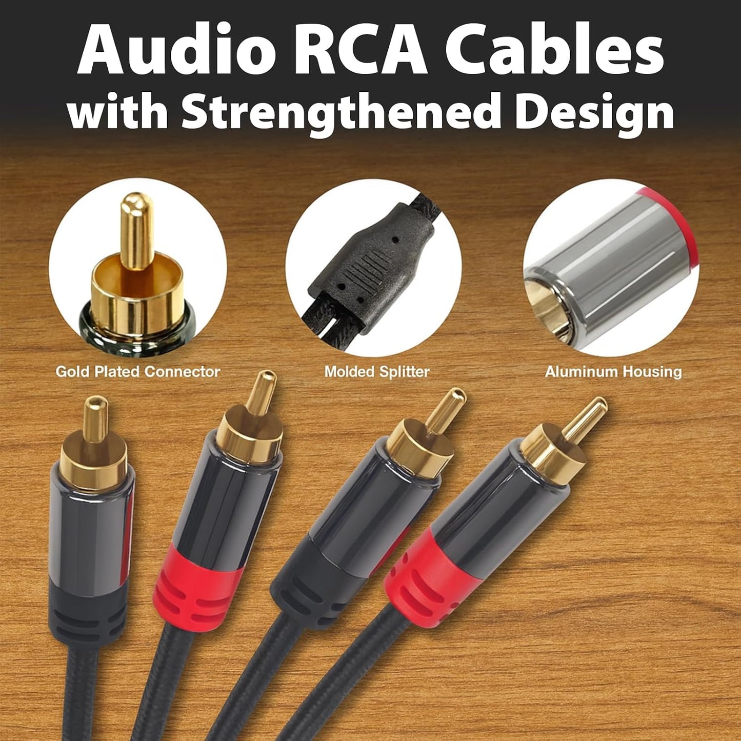 2RCA 2 3.3ft Cyberguys! RCA Audio Cable, to RCA Cables Car Audio Male to Male, Shielded Cables with Braided Jacket