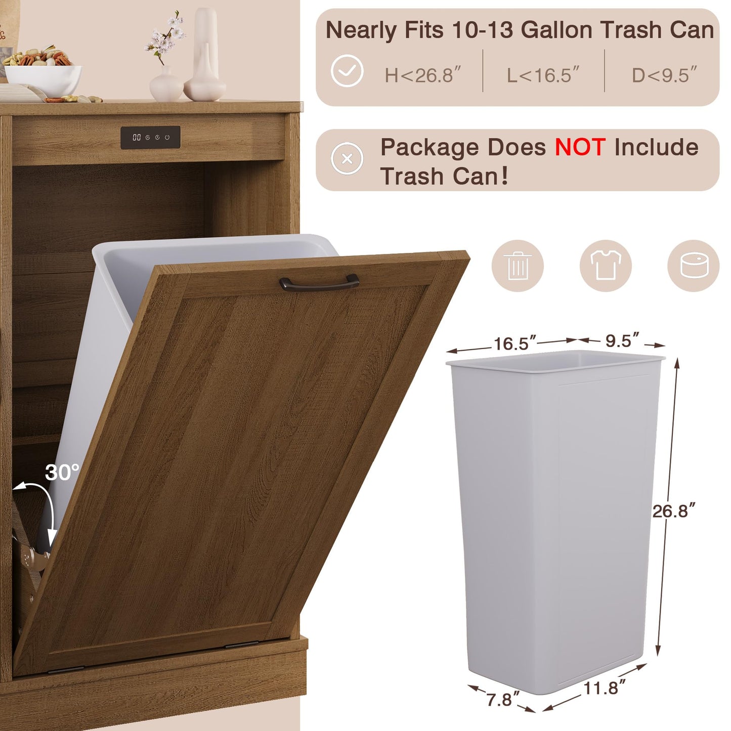 LOUVIXA Double Tilt Out Trash Cabinet, Kitchen Island with Trash Storage, Trashcan Cabinet for Kitchens, Wood Cabinet with Trash Can Pull Out, Dog Proof Trash Can (Light Coffee, 10 Gal)