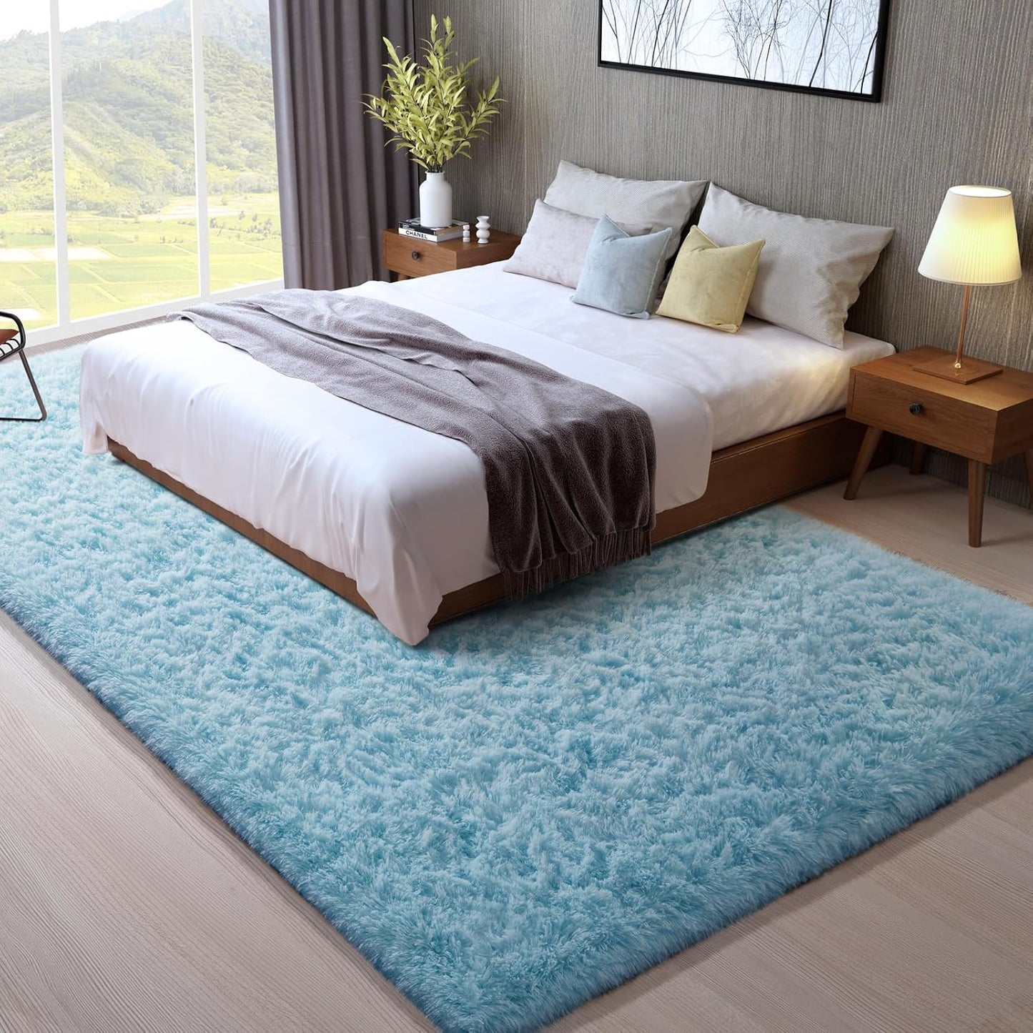 Ophanie Light Blue Area Rug - Large Shag Carpet for Living Room & Nursery | Soft, Thick Design