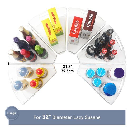 Leeden Lazy Susan Organizer for 32" Diameter Corner Lazy Susan, Plastic Kitchen Cabinet Storage Bins with Handle, 6 Packs, 1/8 Wedge - Food Safe, BPA Free