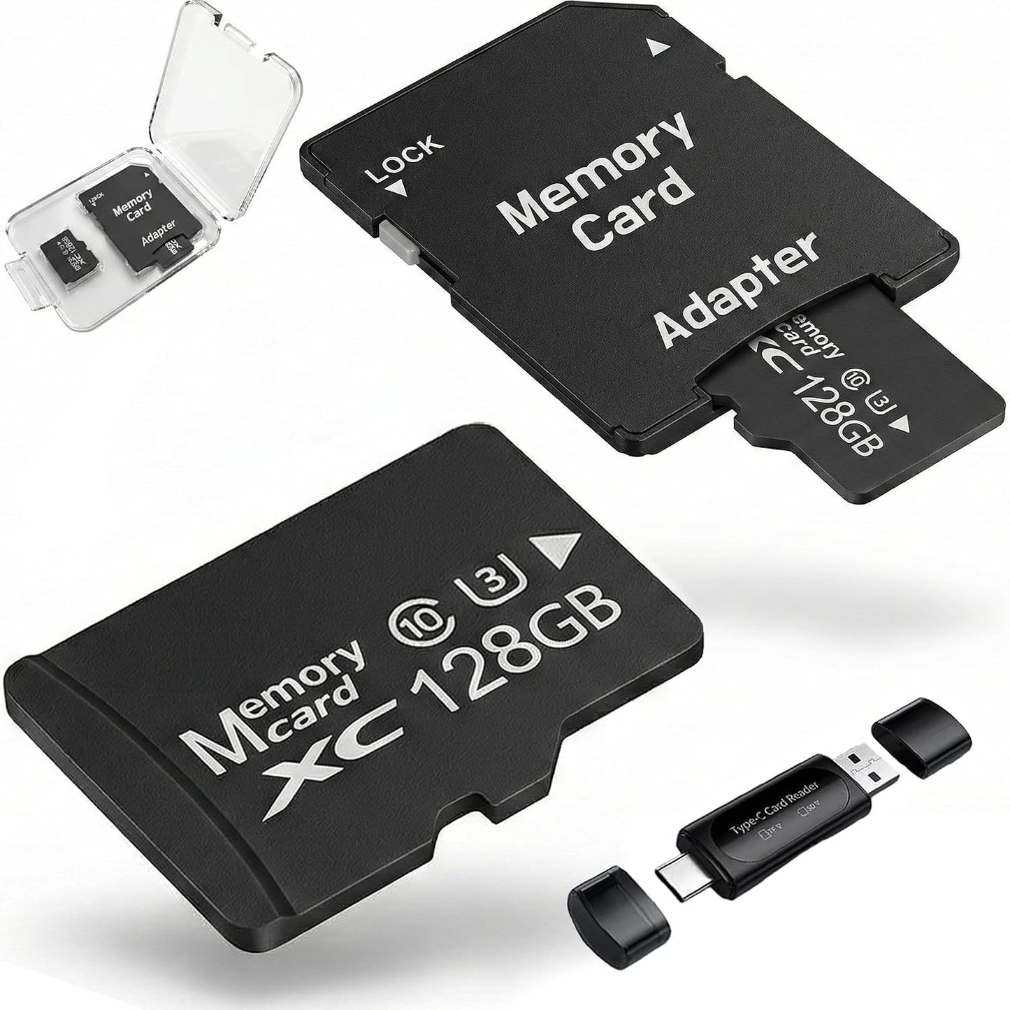 Generic 128GB 2-Pack A1 U3 V30 4K MicroSDXC Cards SD Adapter USB Reader High Endurance TF Card Dash Cam Security Camera