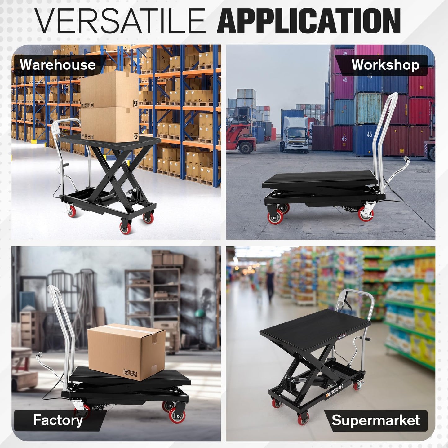 COZONY Heavy Duty Hydraulic Lift Table Cart – 330 lbs Capacity – Manual Single Scissor Platform – Adjustable Height 11-28.5 in – Non-Slip Platform – 4 Locking Wheels – For Workshop & Warehouse – Black