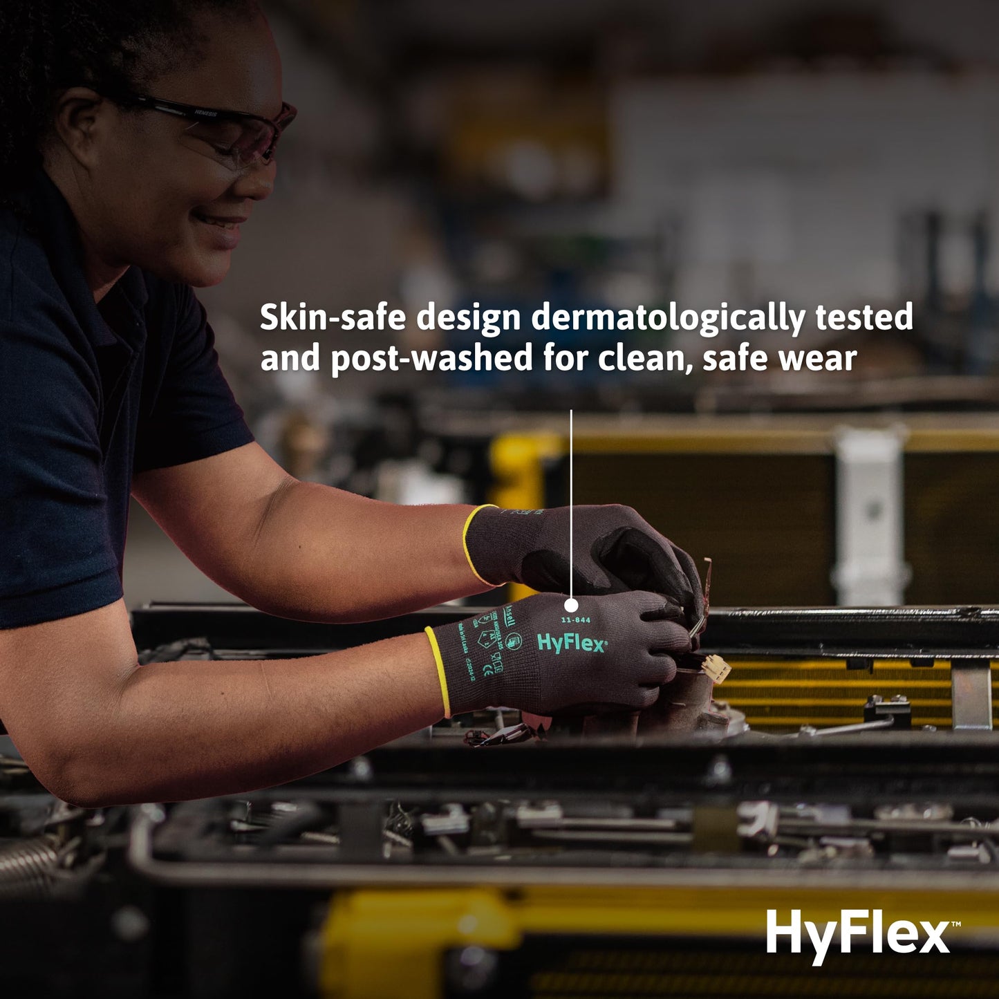 Ansell HyFlex 11-844 Multi-Purpose Touchscreen Work Gloves for Automotive, Machinery, Metal Fabrication, Size 8 (M) Dark Grey (Case of 144)